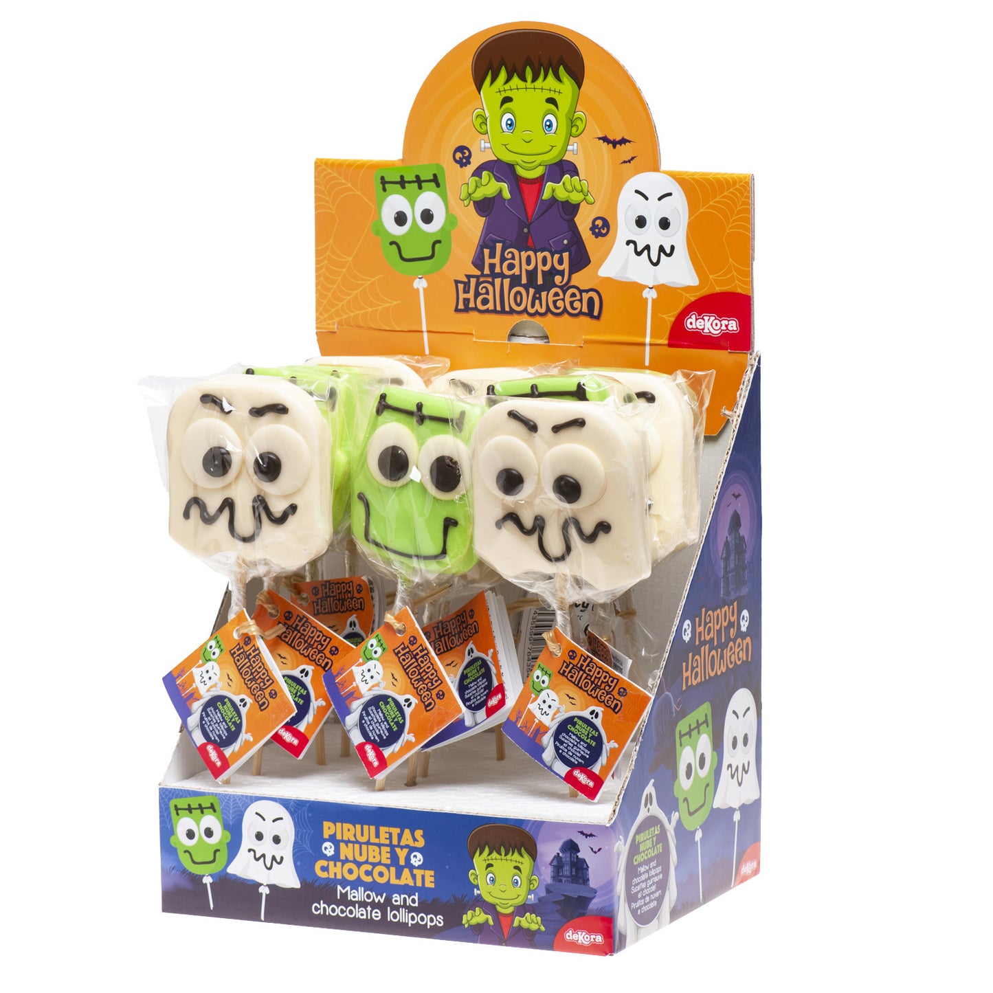 PIRULETA NUBE Y CHOCOLATE SURTIDO HALLOWEEN FRANKIE Y FANTASMA 30GR