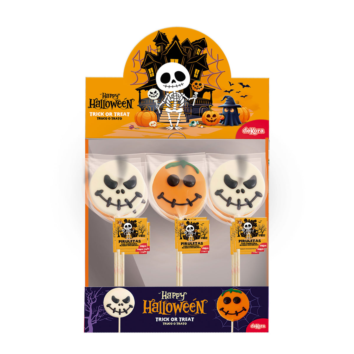 PIRULETAS COBERTURA BLANCA DECORADA CALABAZA & CALAVERA 30GR