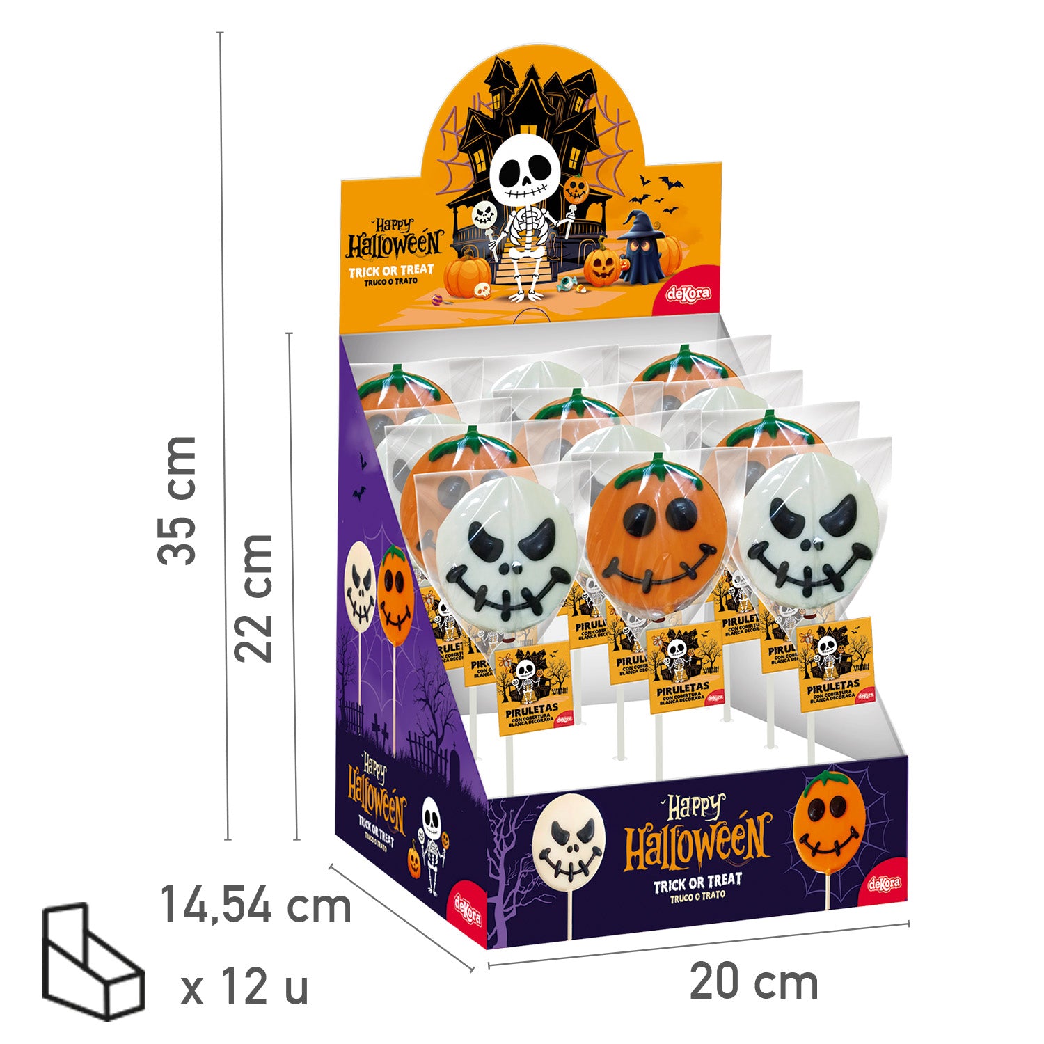 PIRULETAS COBERTURA BLANCA DECORADA CALABAZA & CALAVERA 30GR