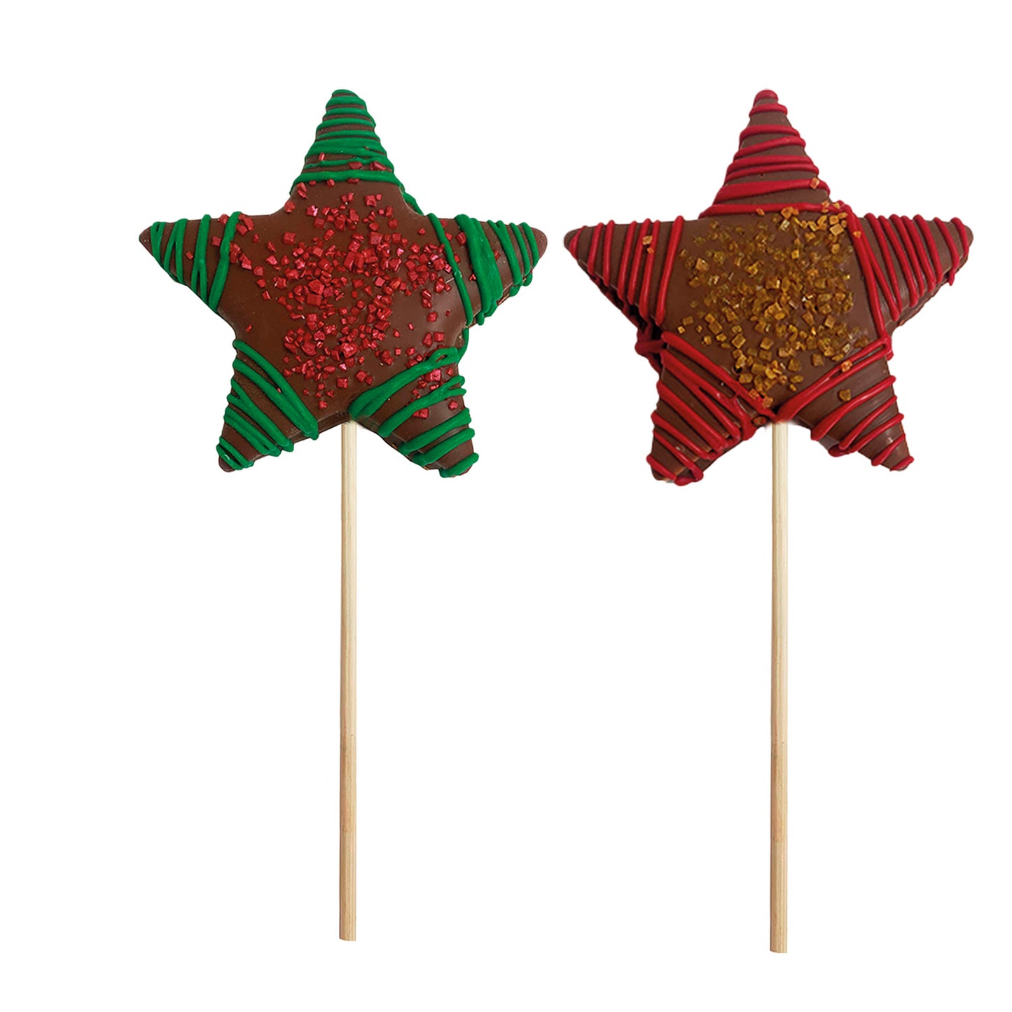 CHUPA-CHUPA DE ESTRELAS DE NATAL EM MALVA E CHOCOLATE 30GR