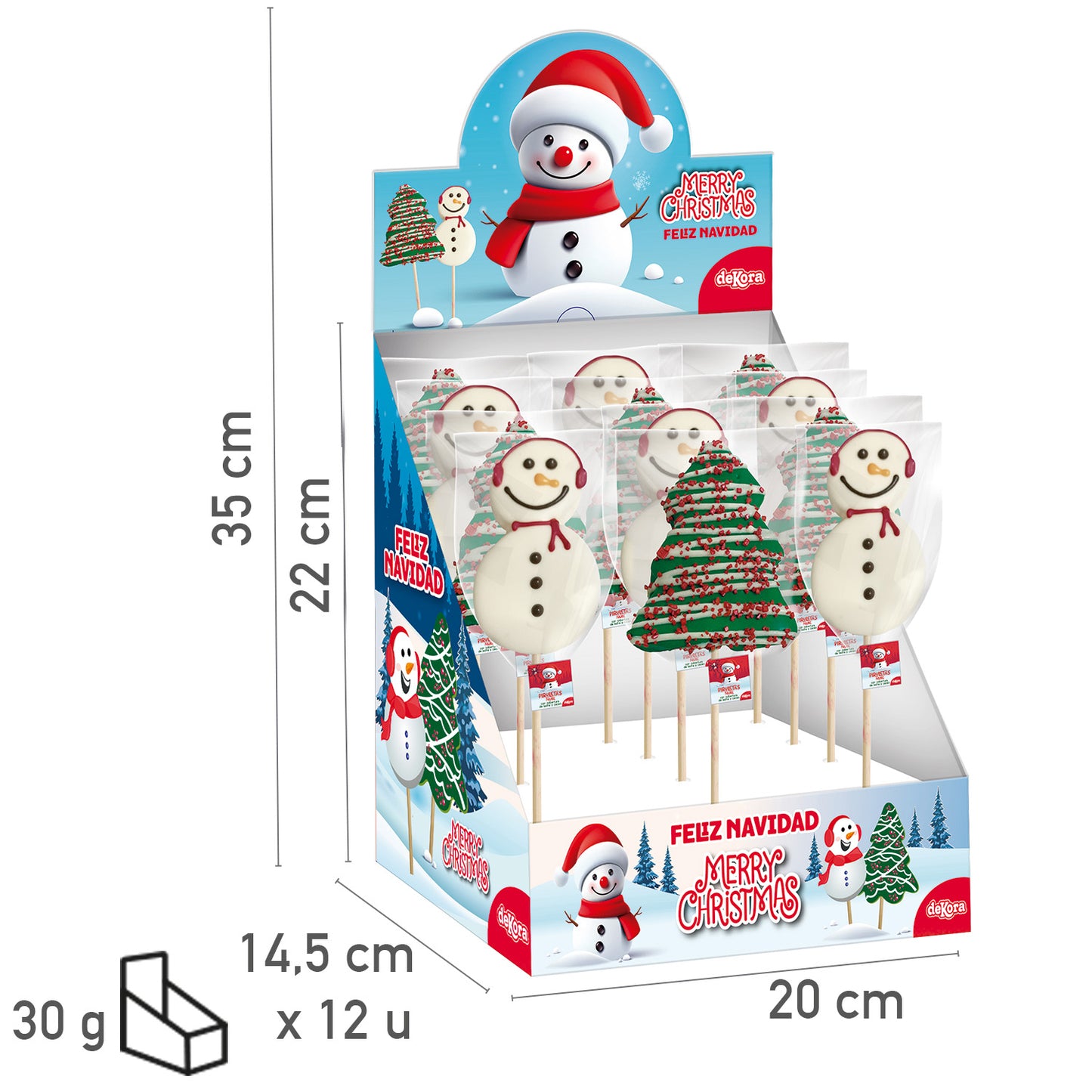 CHUPA-CHUPA DE MALVA E CHOCOLATE ÁRVORE E BONECO DE NEVE 30G