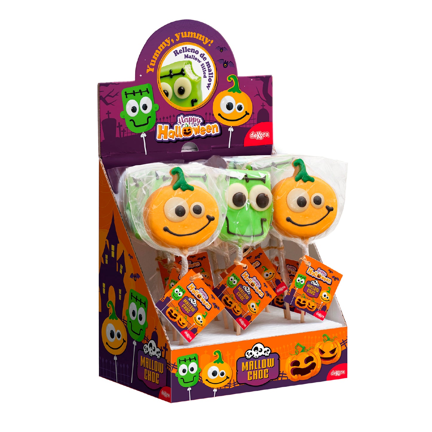 PIRULETA MALLOW CHOC  HALLOWEEN SURT. CALABAZA Y FRANKI 30GR