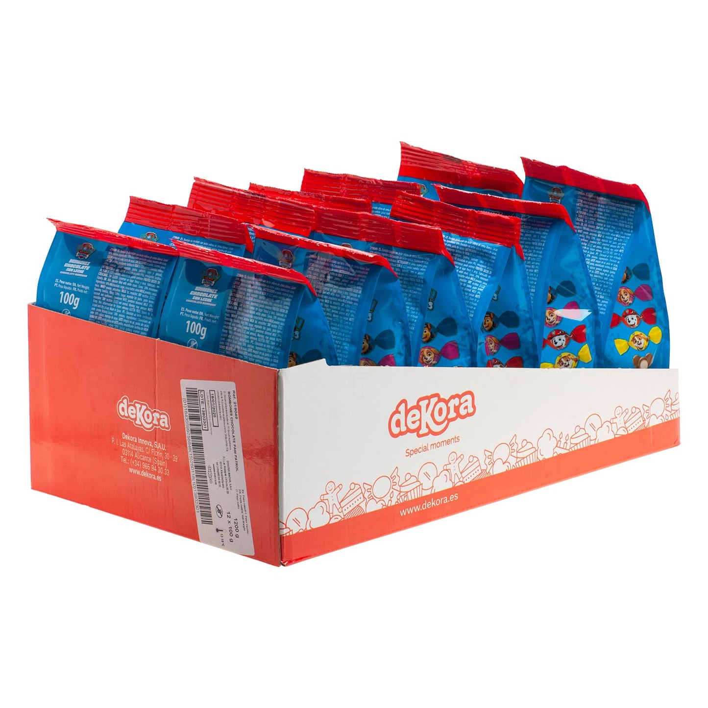 BOLSA BOMBONES CHOCOLATE RELLENOS PAW PATROL 100 GR