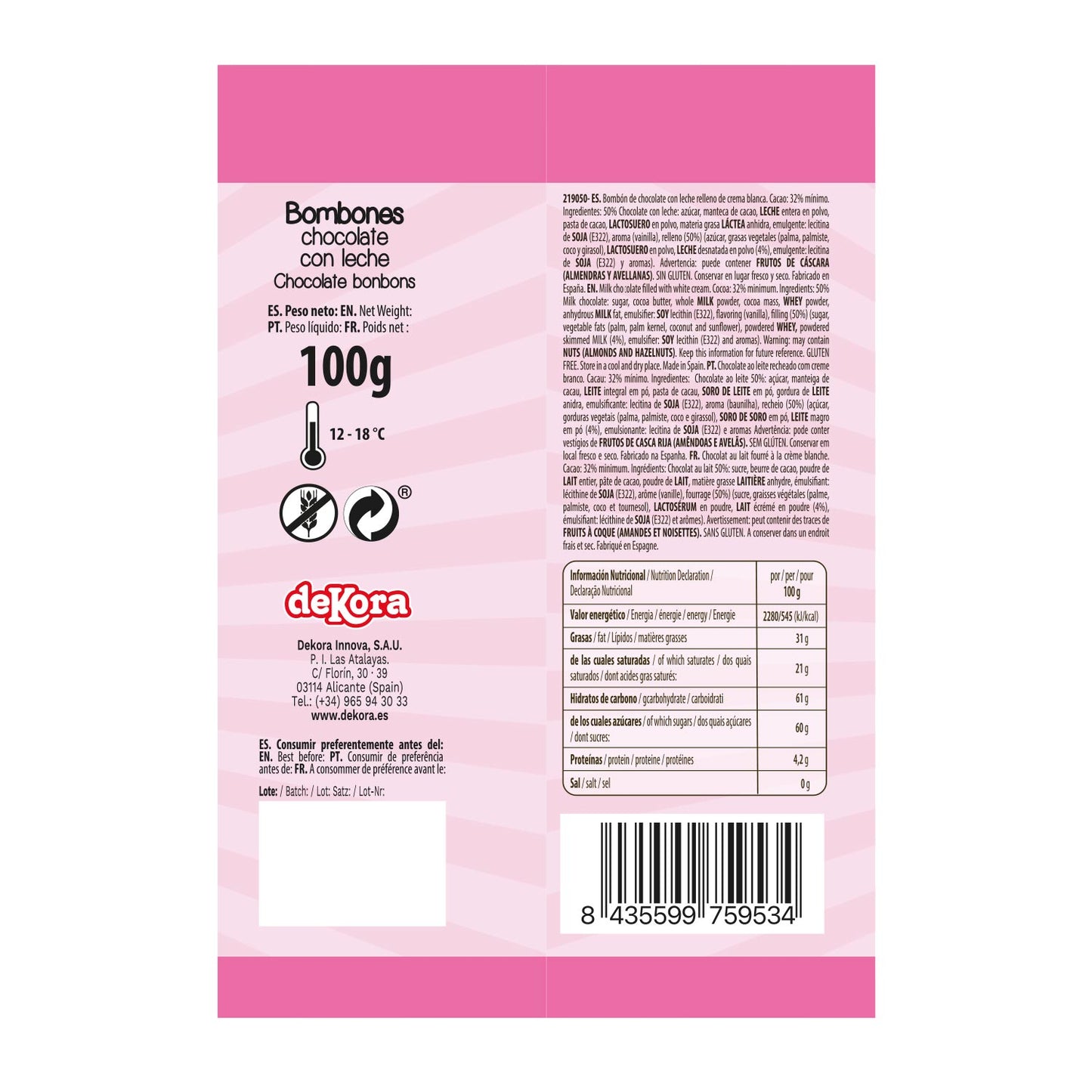 BOLSA BOMBONES CHOCOLATE RELLENOS UNICORNIO TESIA 100 GR