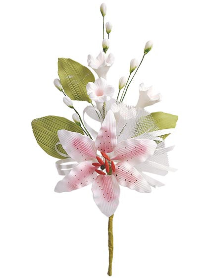 ASSORTED WHITE SUGAR FLOWERS B3 15CM WIRE DECORATION BRANCH