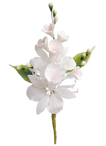 RAMO DECORAÇÃO AÇÚCAR SORTIDO FLORES BRANCAS 15CM