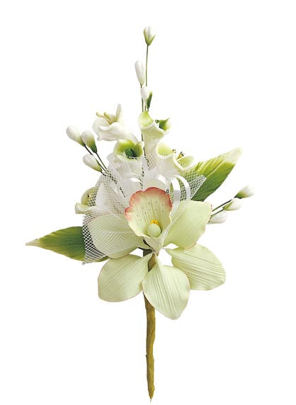 BOUQUET DÉCORATION SUCRE ASSORTIMENT FLEURS BLANCHES 15 CM