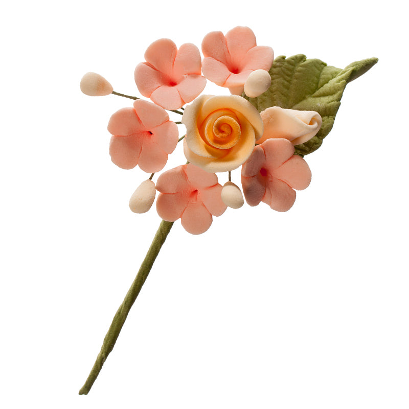 MINI SUGAR DECORATION BOUQUET OF PASTEL & LILAC FLOWERS 10.5CM