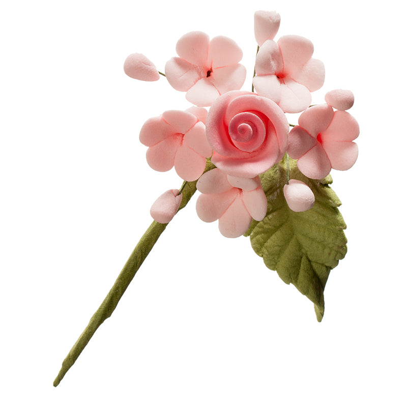 MINI SUGAR DECORATION BOUQUET OF BLUE & PINK FLOWERS 10.5CM