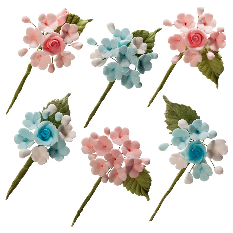 MINI RAMO DECORACION AZUCAR DE FLORES AZUL&ROSA 10,5CM ALAMB