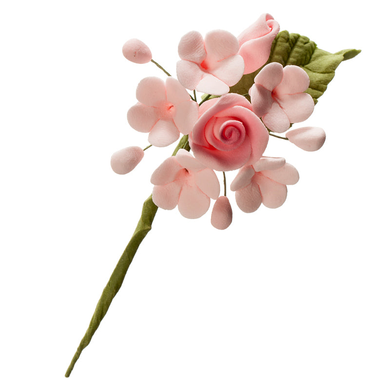 MINI SUGAR DECORATION BOUQUET OF BLUE & PINK FLOWERS 10.5CM