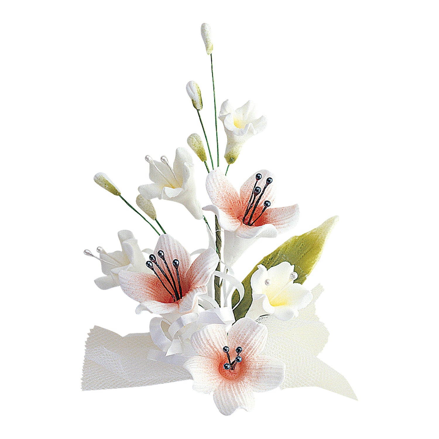 PASTILLAGE ASSORTED BOUQUETS WHITE & RED 13CM