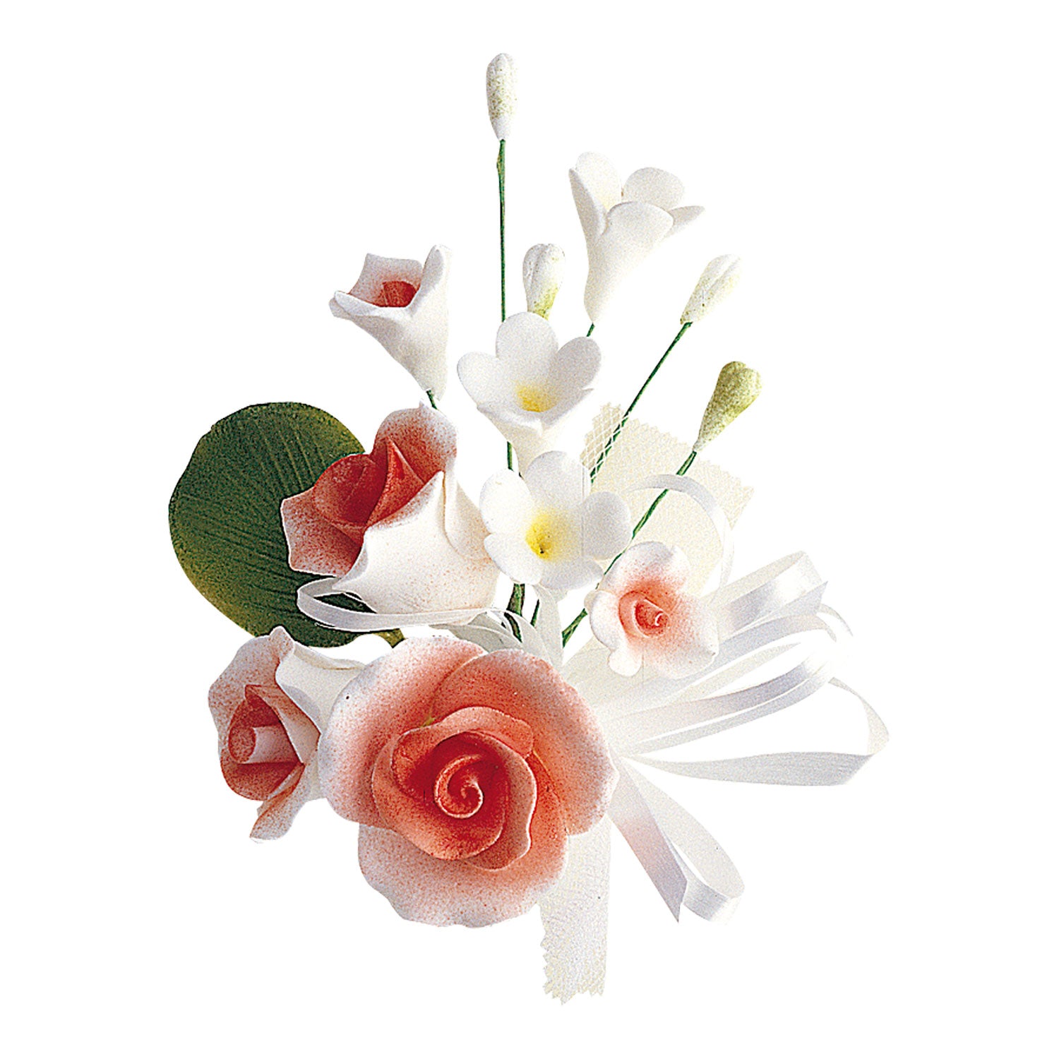 PASTILLAGE ASSORTED BOUQUETS WHITE & RED 13CM