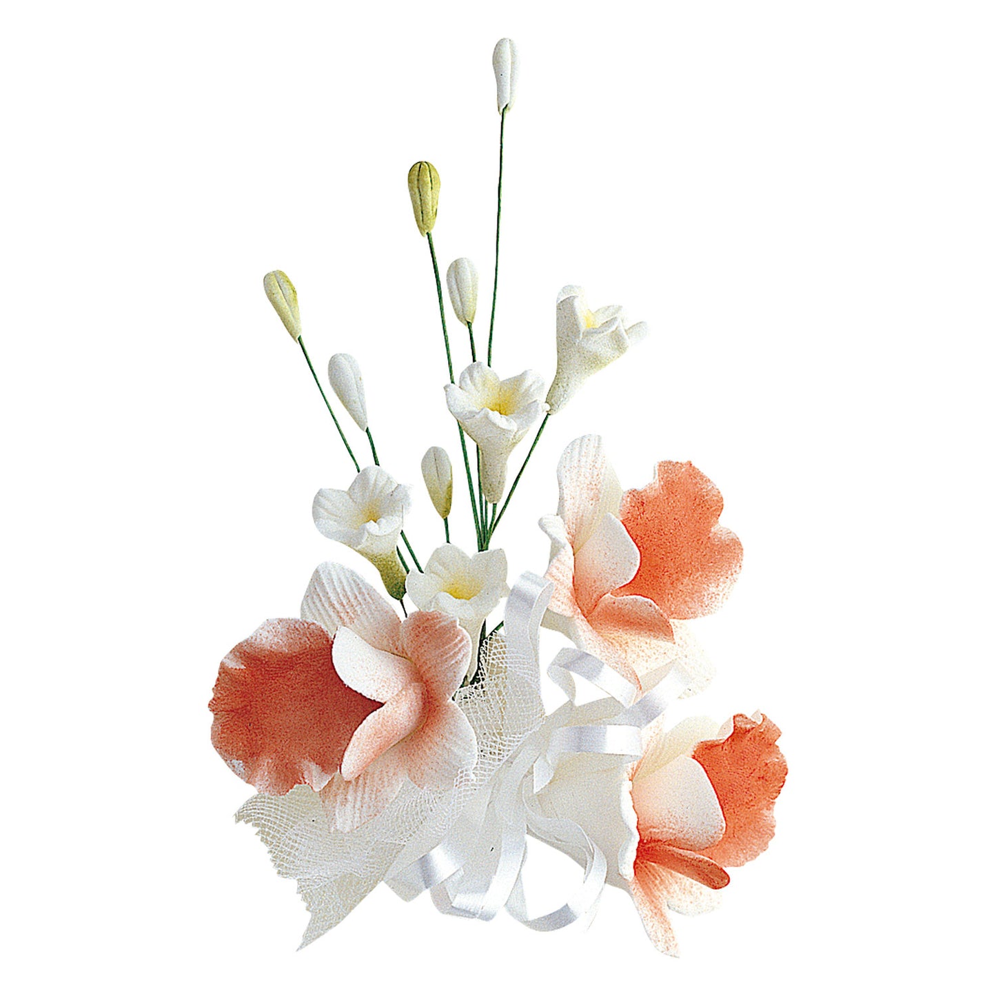 PASTILLAGE ASSORTED BOUQUETS WHITE & RED 13CM