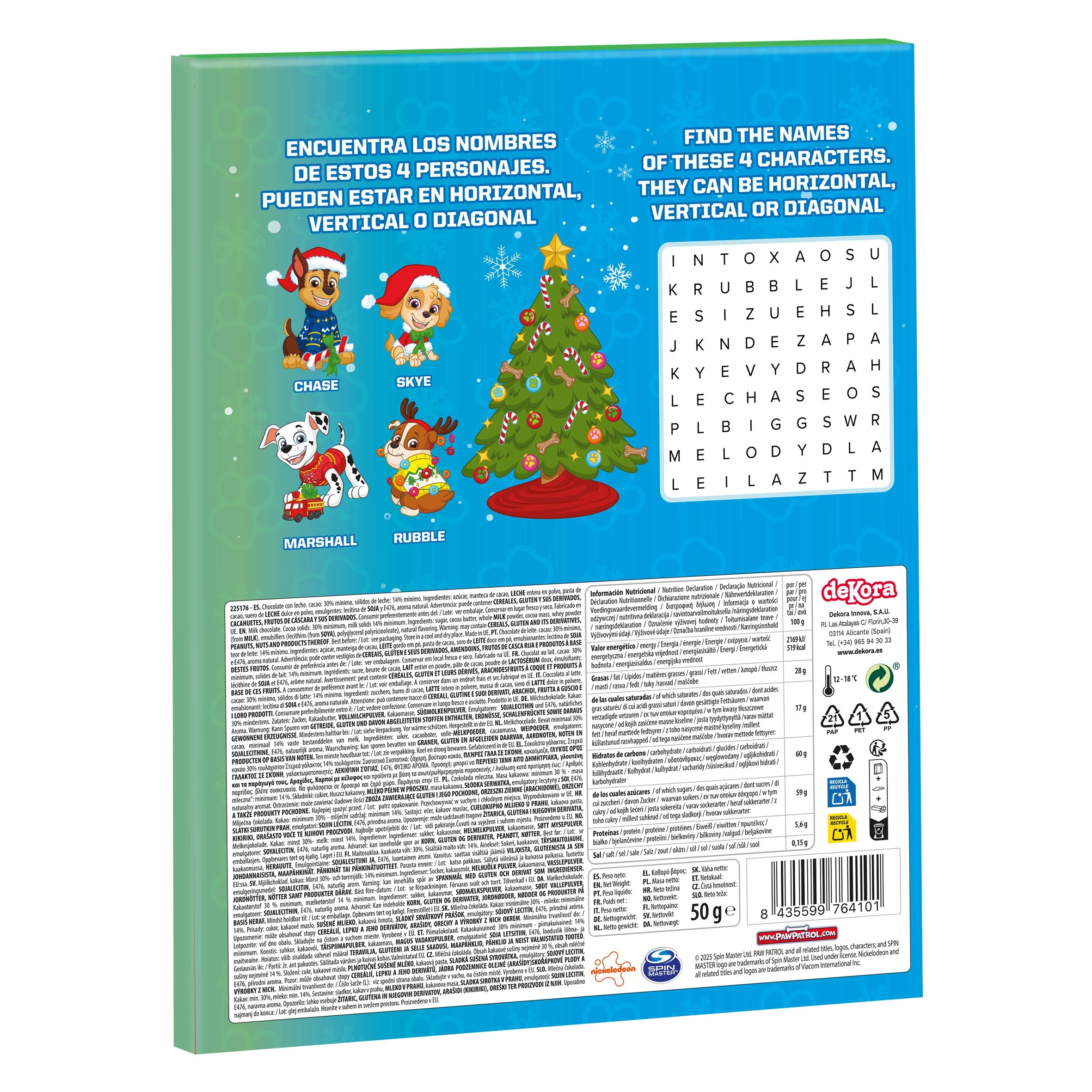 CALENDARIO CHOCOLATE PAW PATROL GUIRNALDA NAVIDAD 50GR