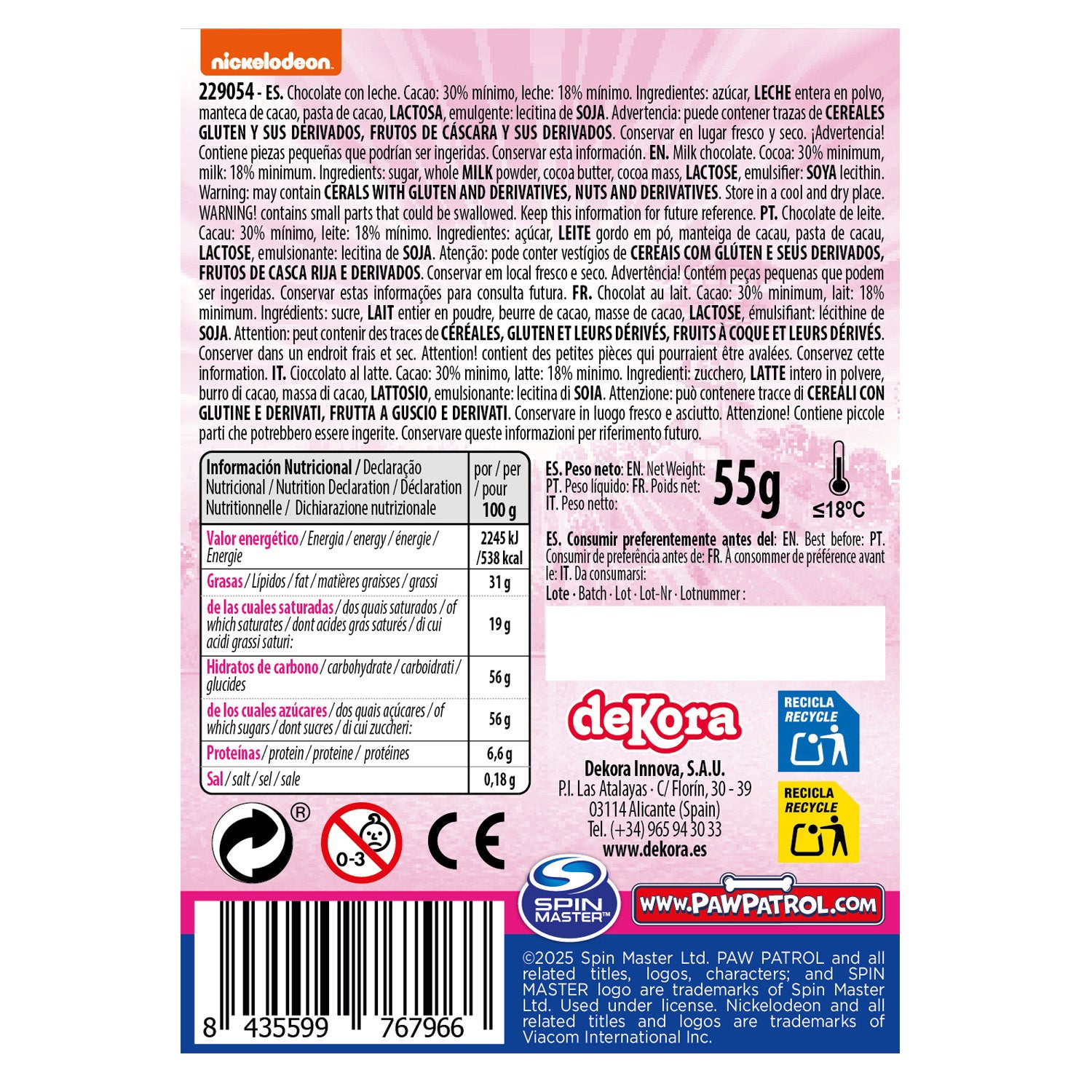 OEUF EN CHOCOLAT AVEC BRACELET SKYE 55GR