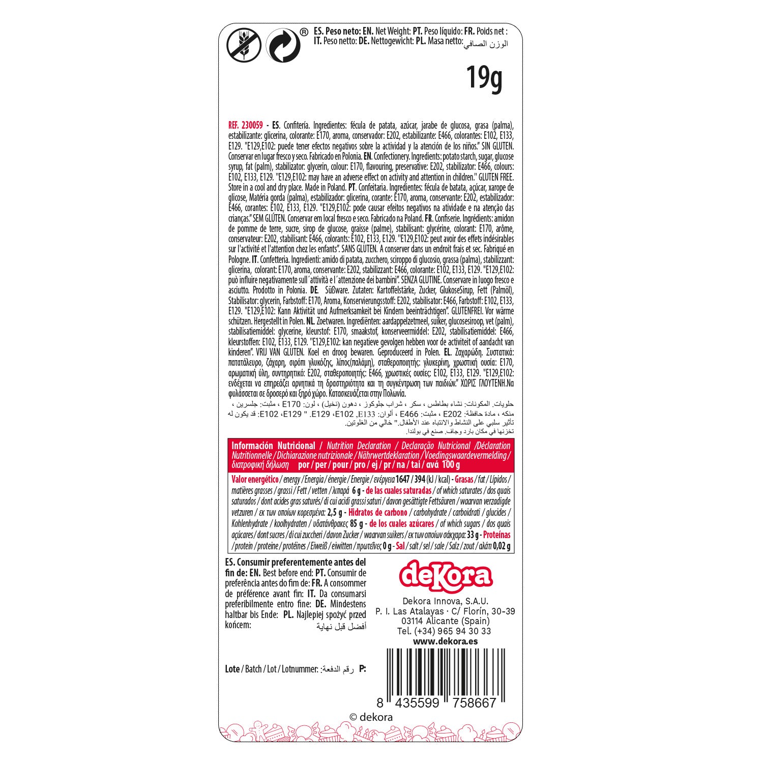 BLÍSTER AZÚCAR 7 MARGARITAS BLANCAS Y 7 AZULES