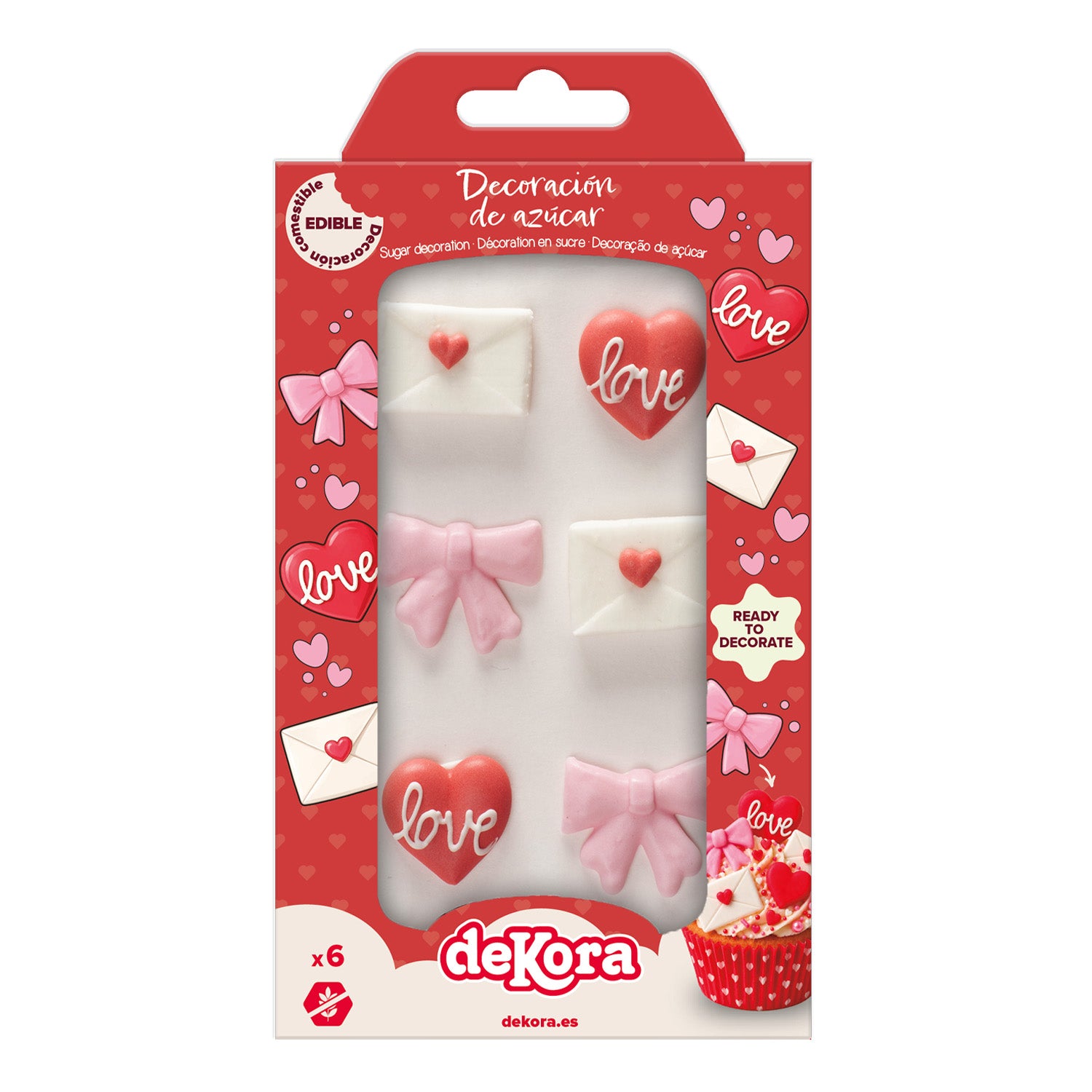 BLISTER DECORACION AZUCAR 2D SAN VALENTIN 6 UNIDADES