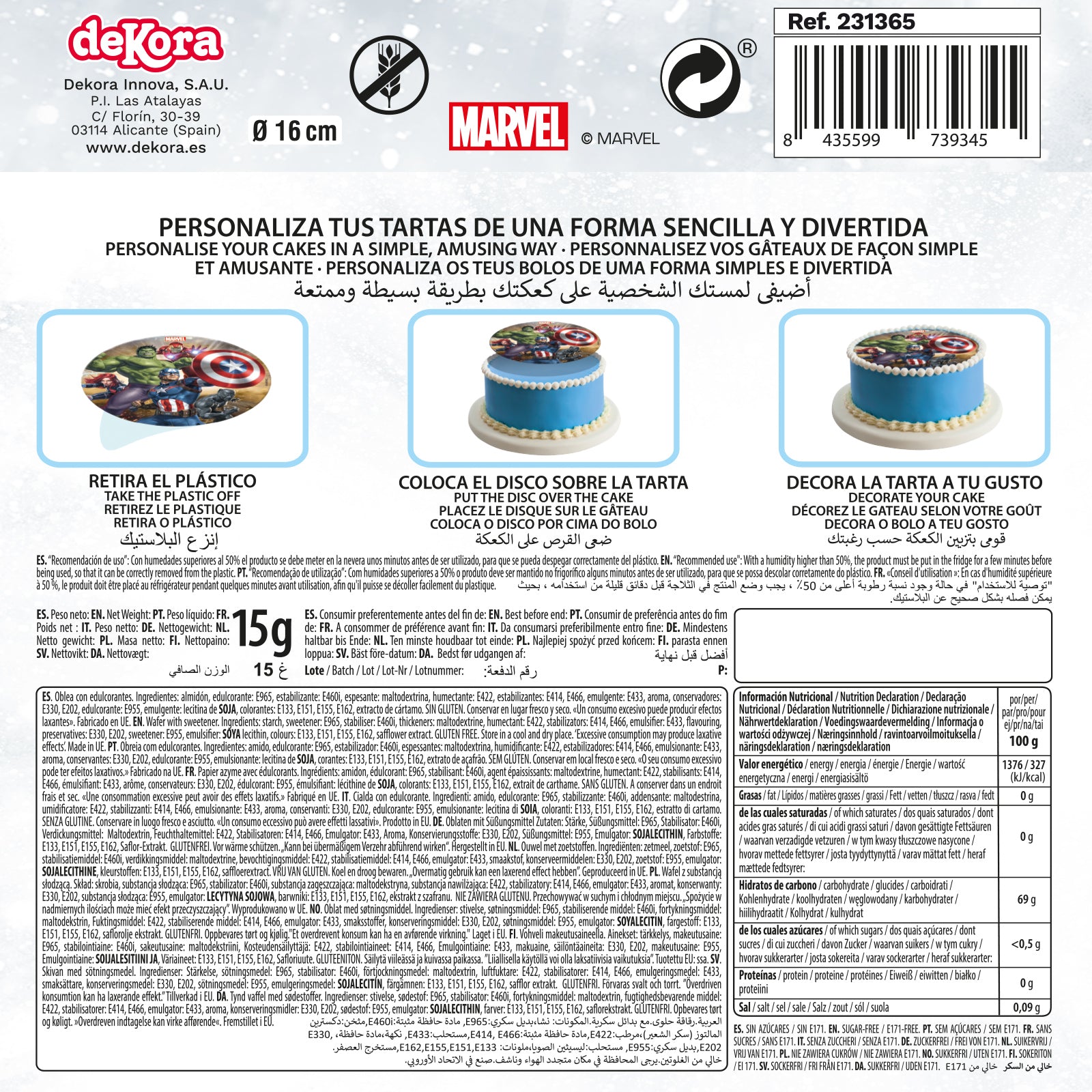 DISCO COMMESTIBLE TORTA AVENGERS 16CM SENZA ZUCCHERO