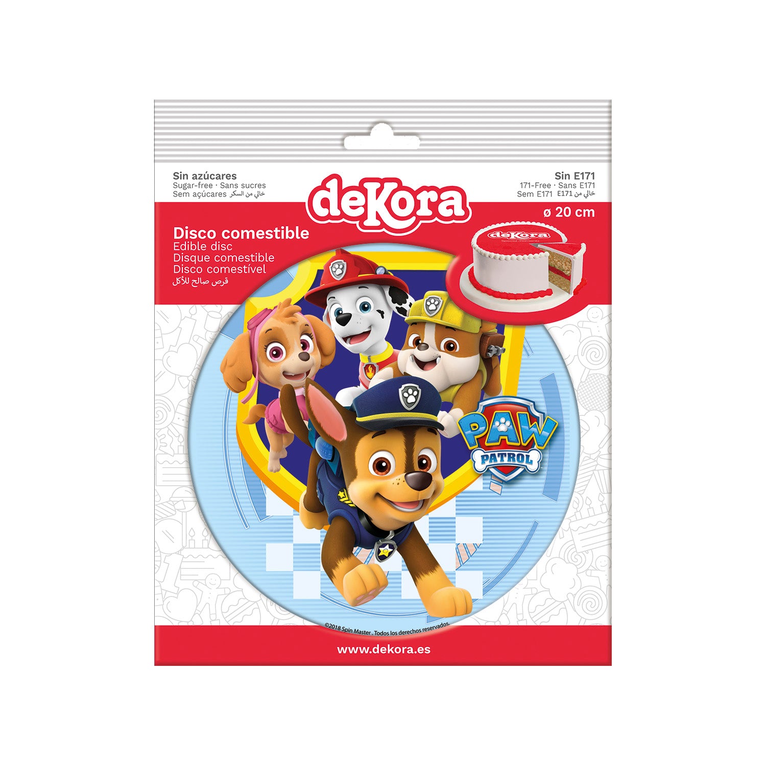 DISCO COMESTÍVEL PARA BOLOS PATRULHA PATA 20CM