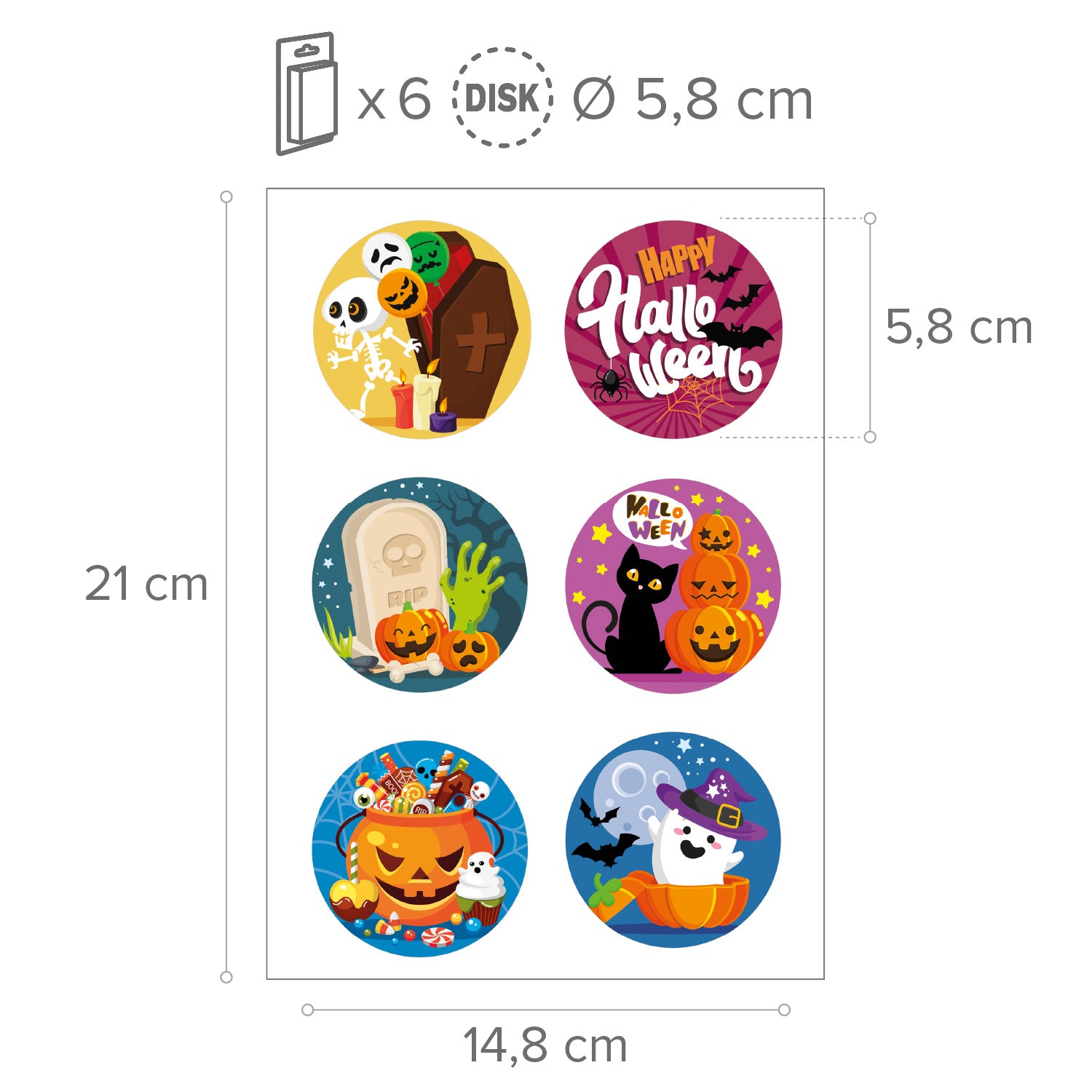 MIX EDIBLE HALLOWEEN DISCS ZERO 6U Ø 5.8CM A5