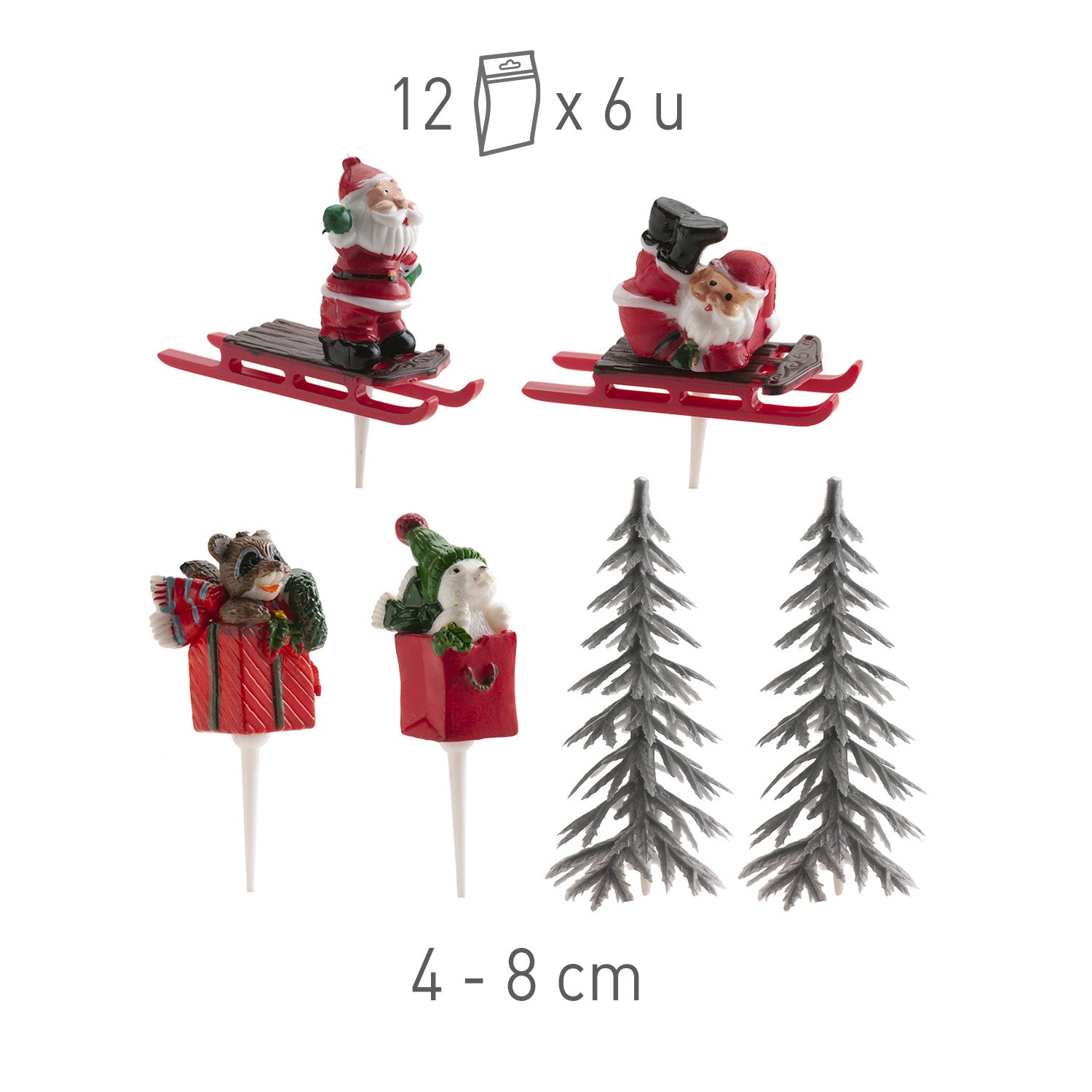 CAKE TOPPER PLASTIC FIGURE SILVER PINE, 6 PCS, 12 BAGS