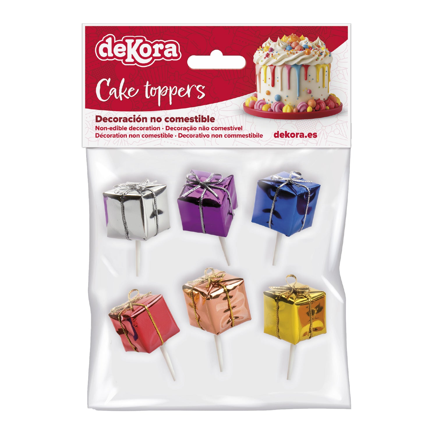CAKE TOPPER FIGURA PLASTICO REGALOS 6 UDS, 12 BOLSAS