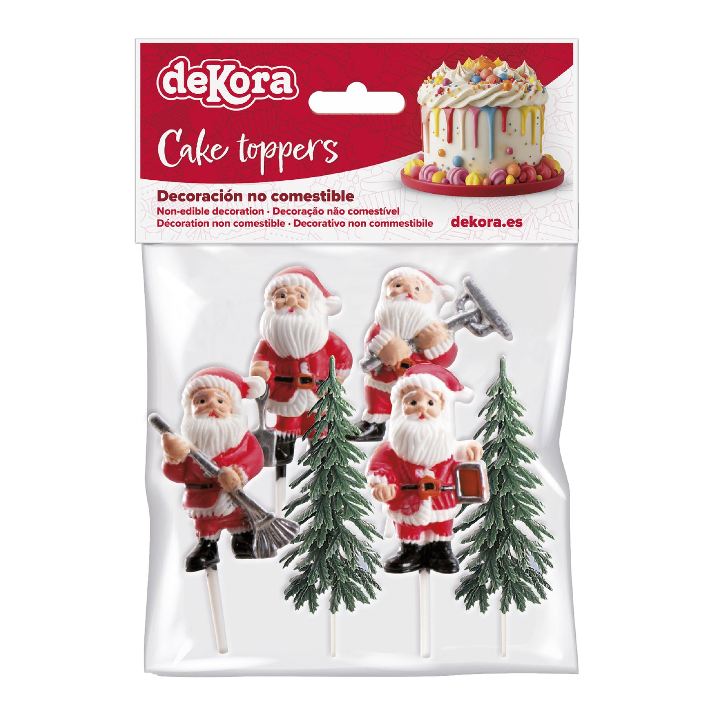 CAKE TOPPER FIGURA PLASTICO PINO Y SANTA, 6 UDS, 12 BOLSAS
