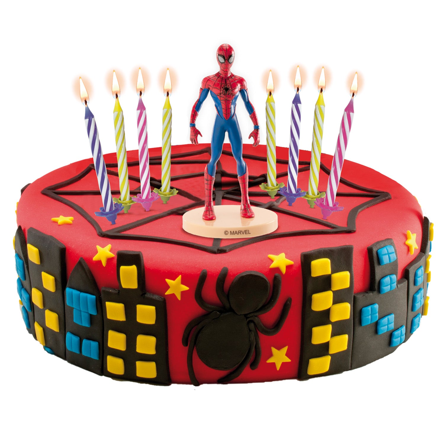 KIT PVC RETAIL SPIDERMAN CON 10 VELAS PARA DECORAR TARTAS