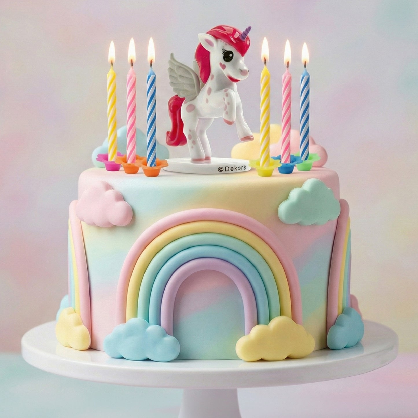 KIT PVC RETAIL UNICORNIO CON 10 VELAS PARA DECORAR TARTAS
