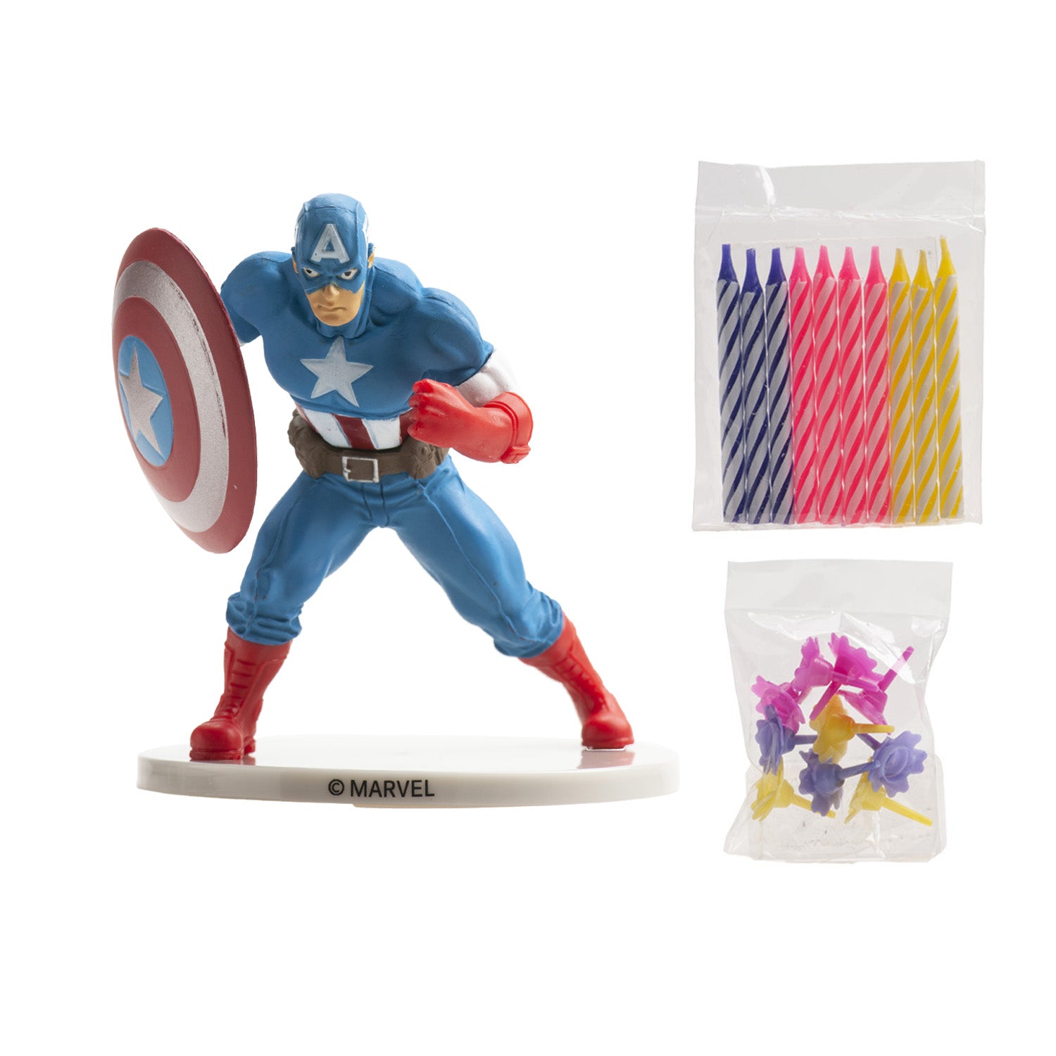KIT PVC RETAIL CAP AMERICA AVEC 10 BOUGIES POUR DÉCORER LES GÂTEAUX