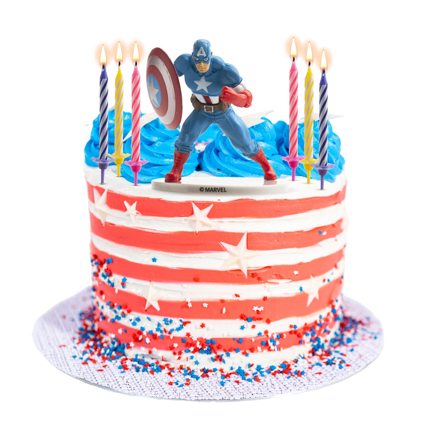 PVC RETAIL KIT CAP AMERICA WITH 10 CANDLES TO DECORATE CAKES