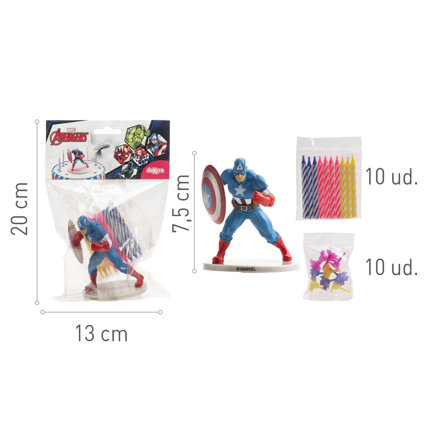 KIT PVC RETAIL CAP AMERICA CON 10 CANDELE PER DECORARE LE TORTE