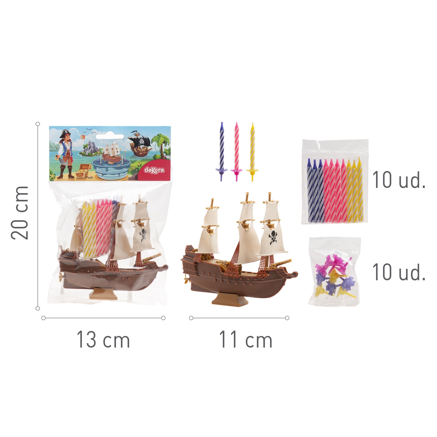 KIT PVC RETAIL PIRATES AVEC 10 BOUGIES POUR DÉCORER LES GÂTEAUX