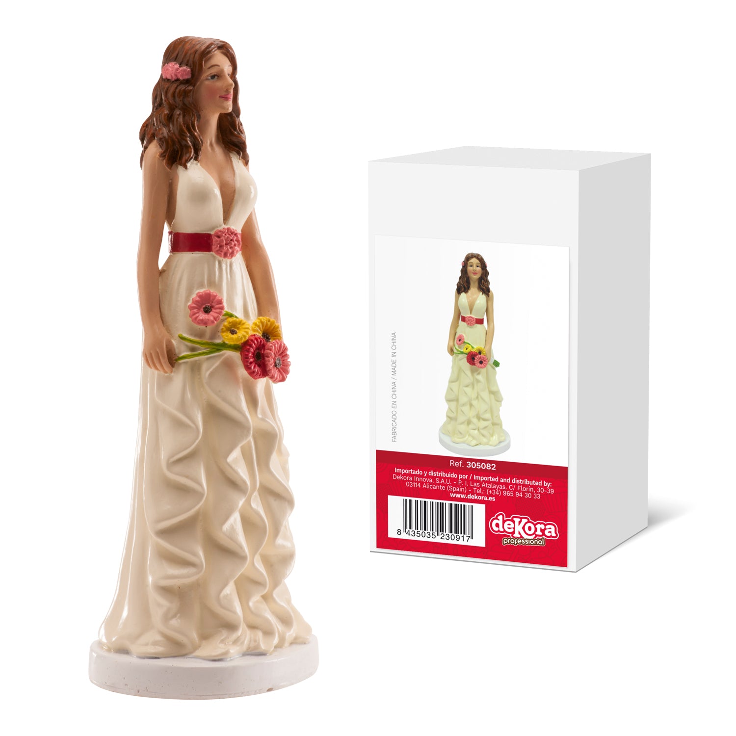 FIGURA DE BODA MUJER "RAMO MARGARITAS COLORES" 16 CM
