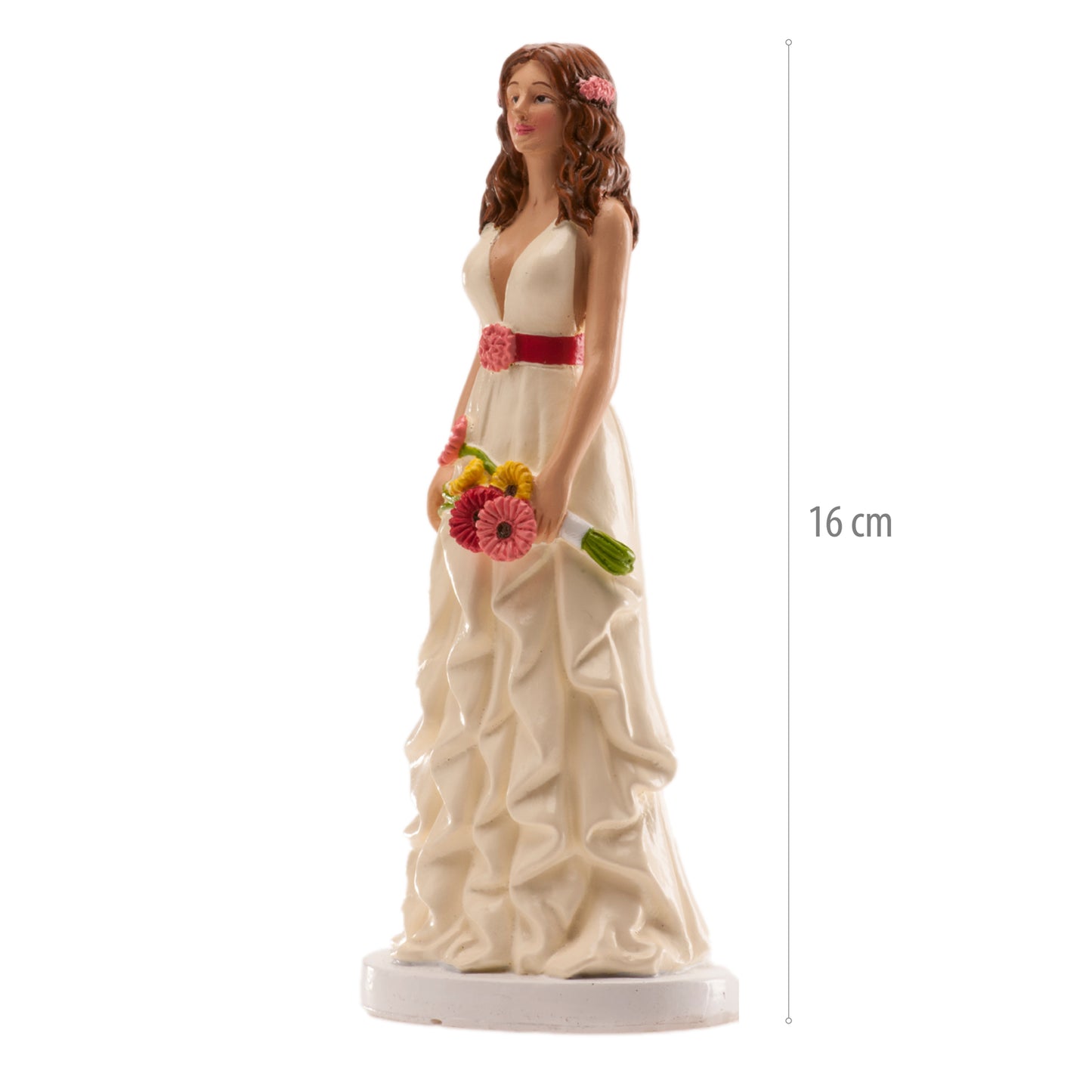FIGURA DE BODA MUJER "RAMO MARGARITAS COLORES" 16 CM