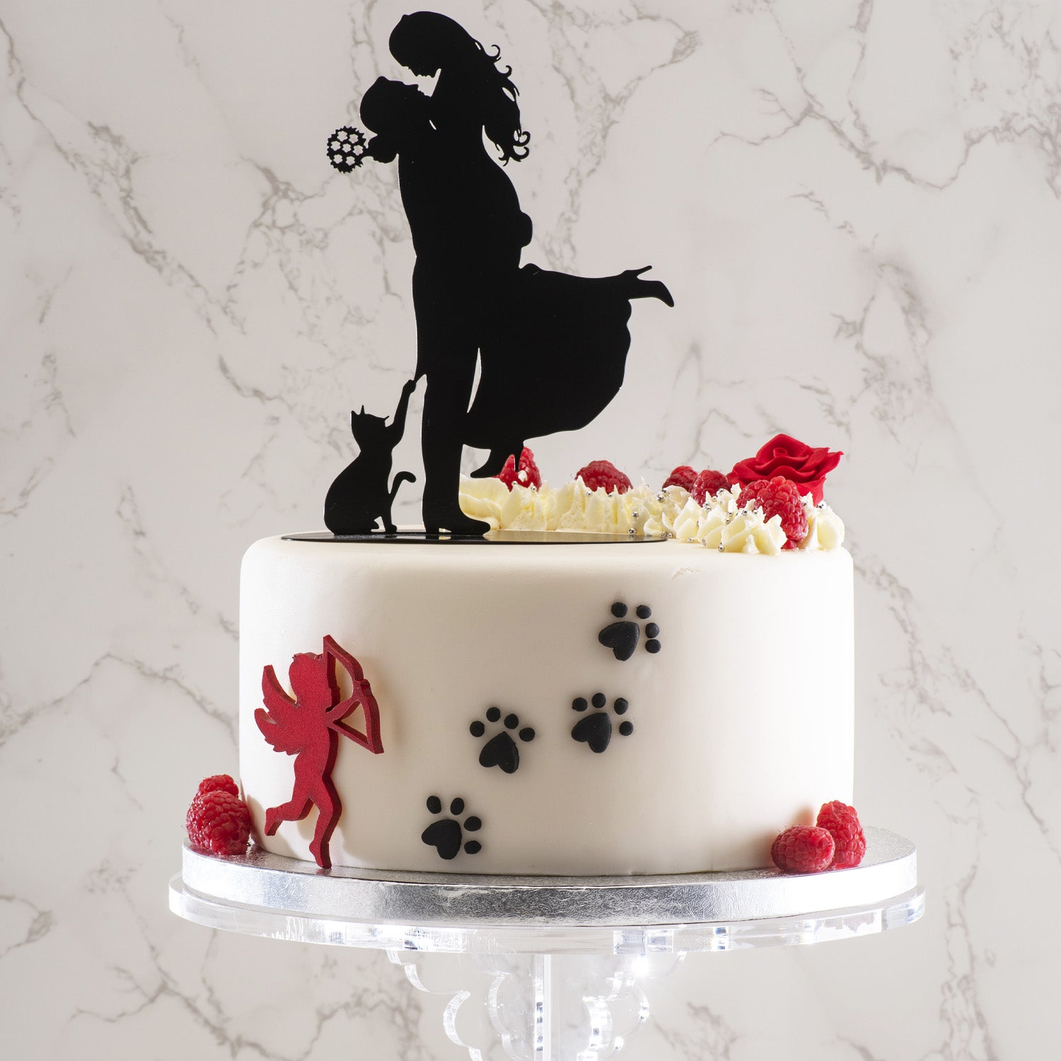 PAREJA BODA CON GATO DE METAL NEGRO 18CM