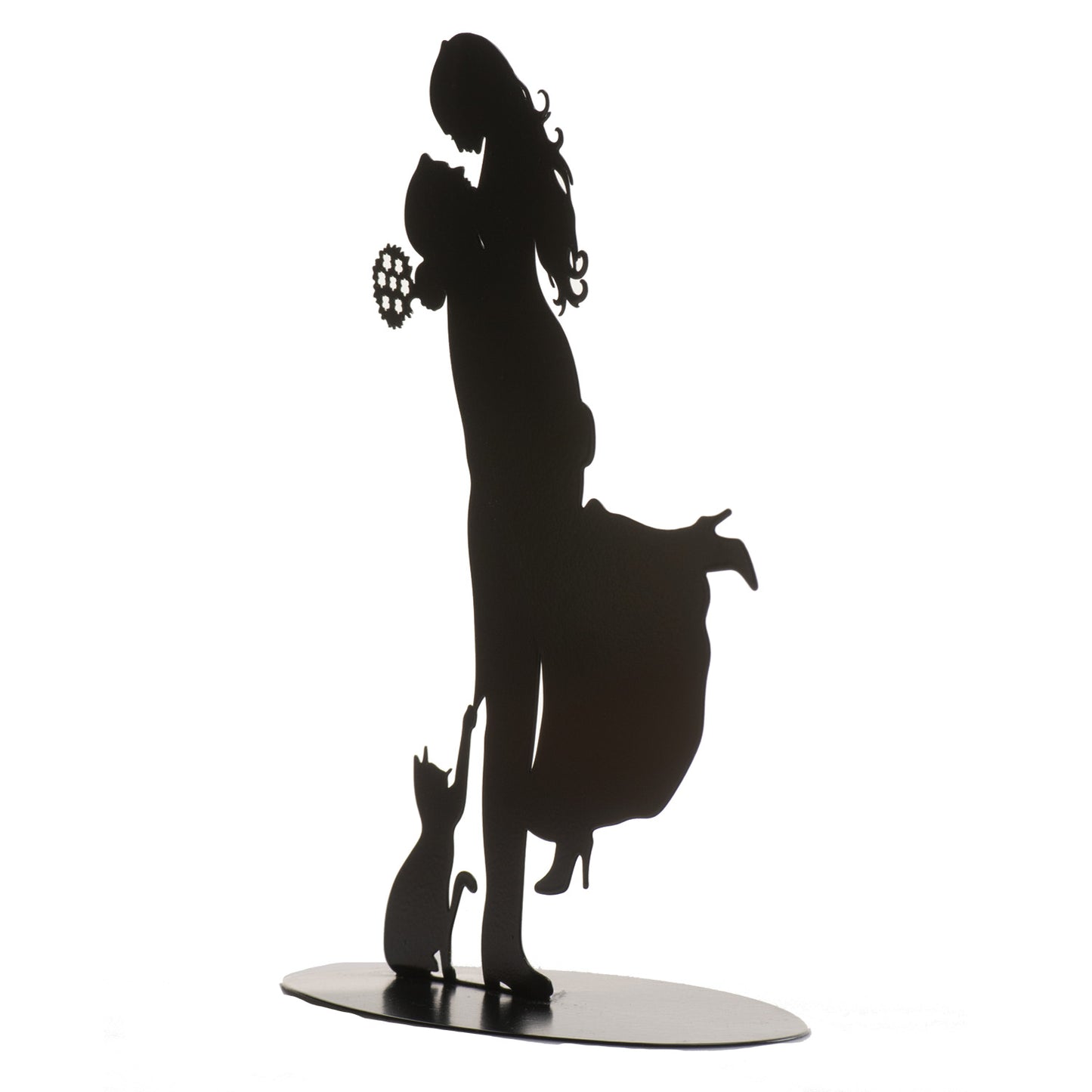 PAREJA BODA CON GATO DE METAL NEGRO 18CM