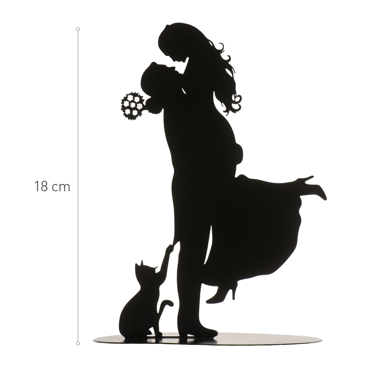 BLACK METAL WEDDING COUPLE WITH CAT 18CM
