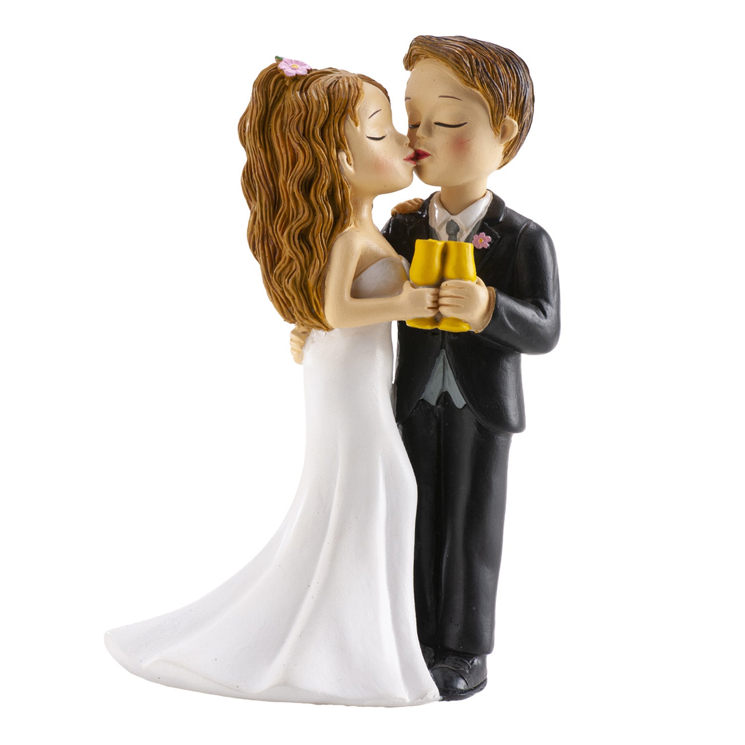 COUPLE DE MARIÉS AVEC VERRE ET BAISER 16CM