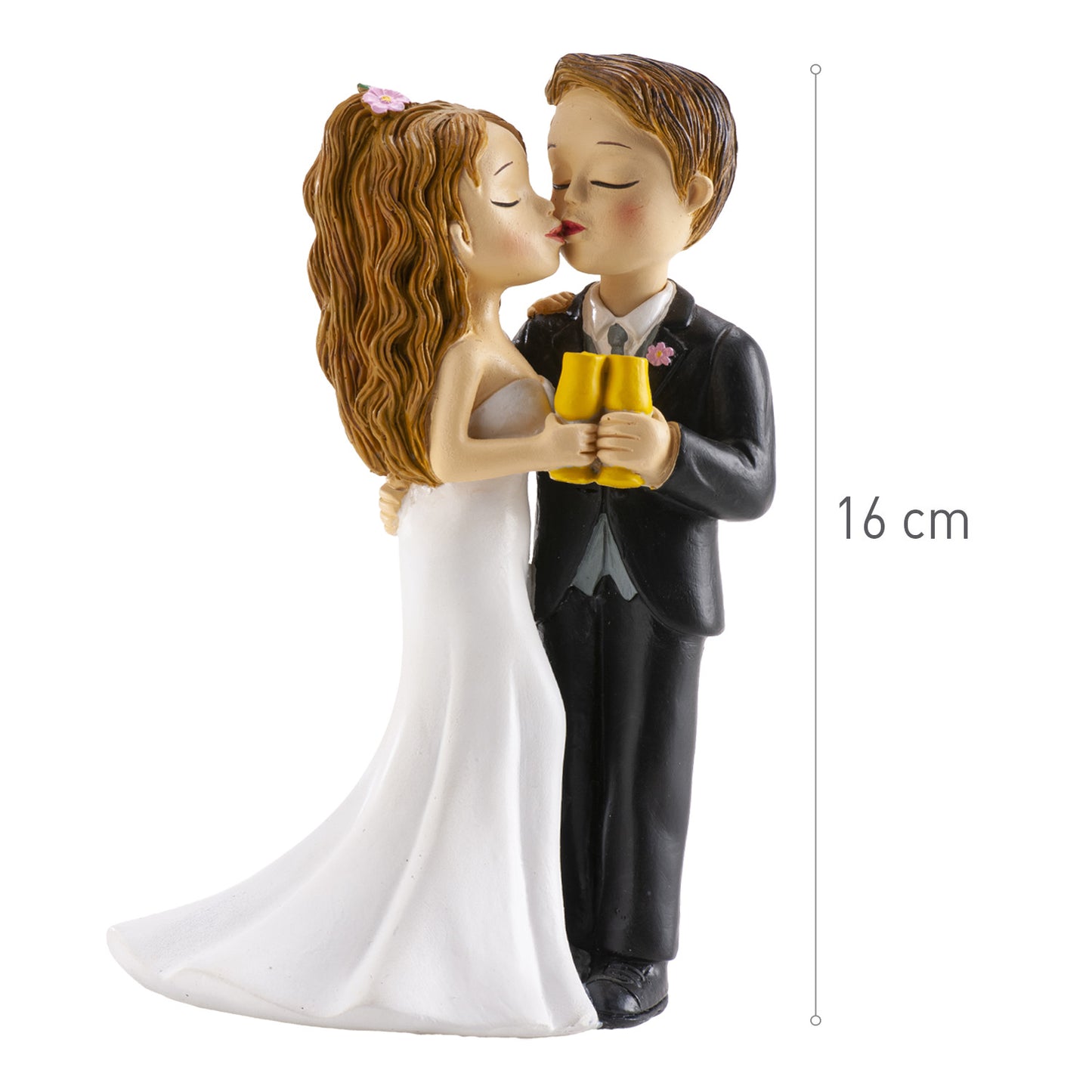 COUPLE DE MARIÉS AVEC VERRE ET BAISER 16CM