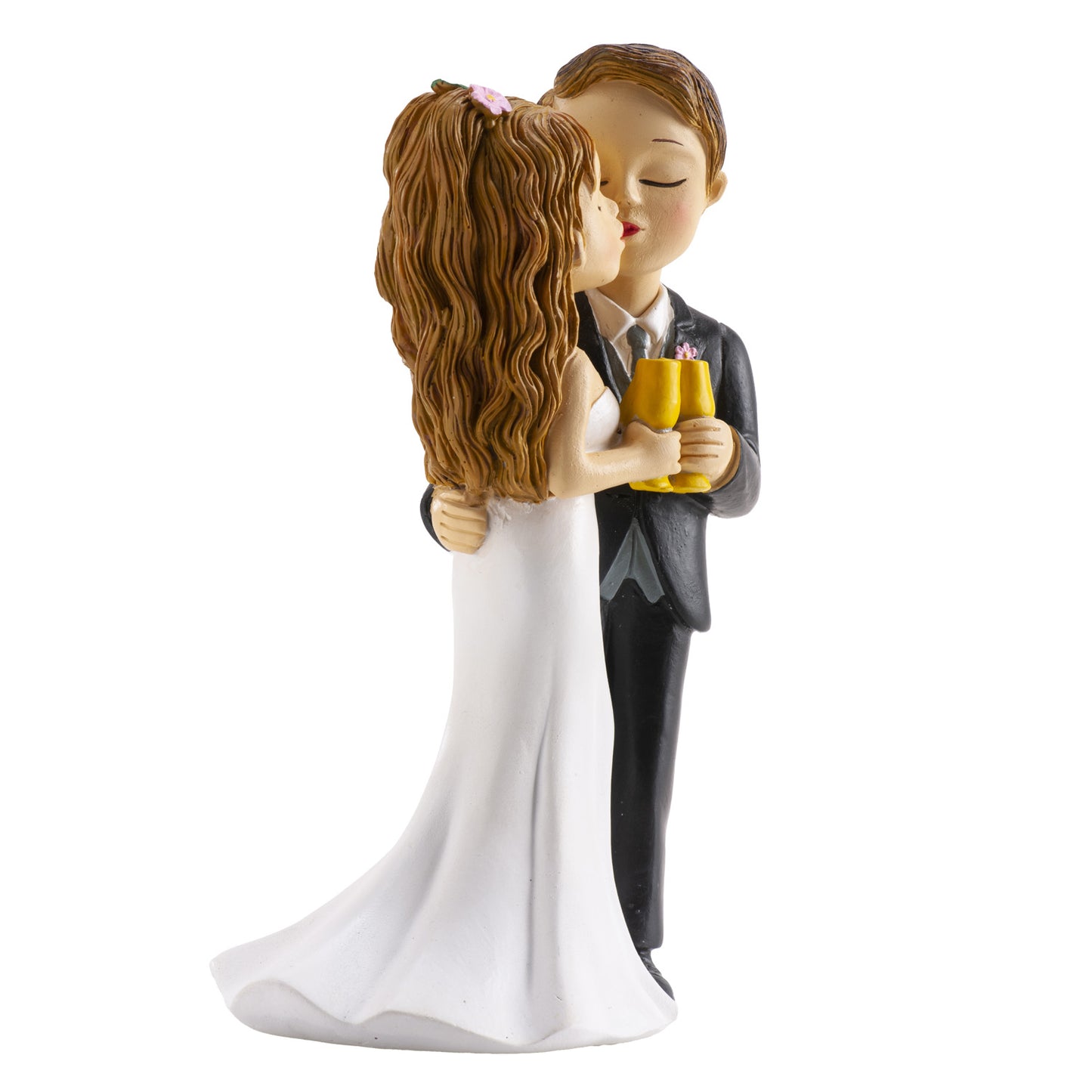 COUPLE DE MARIÉS AVEC VERRE ET BAISER 16CM