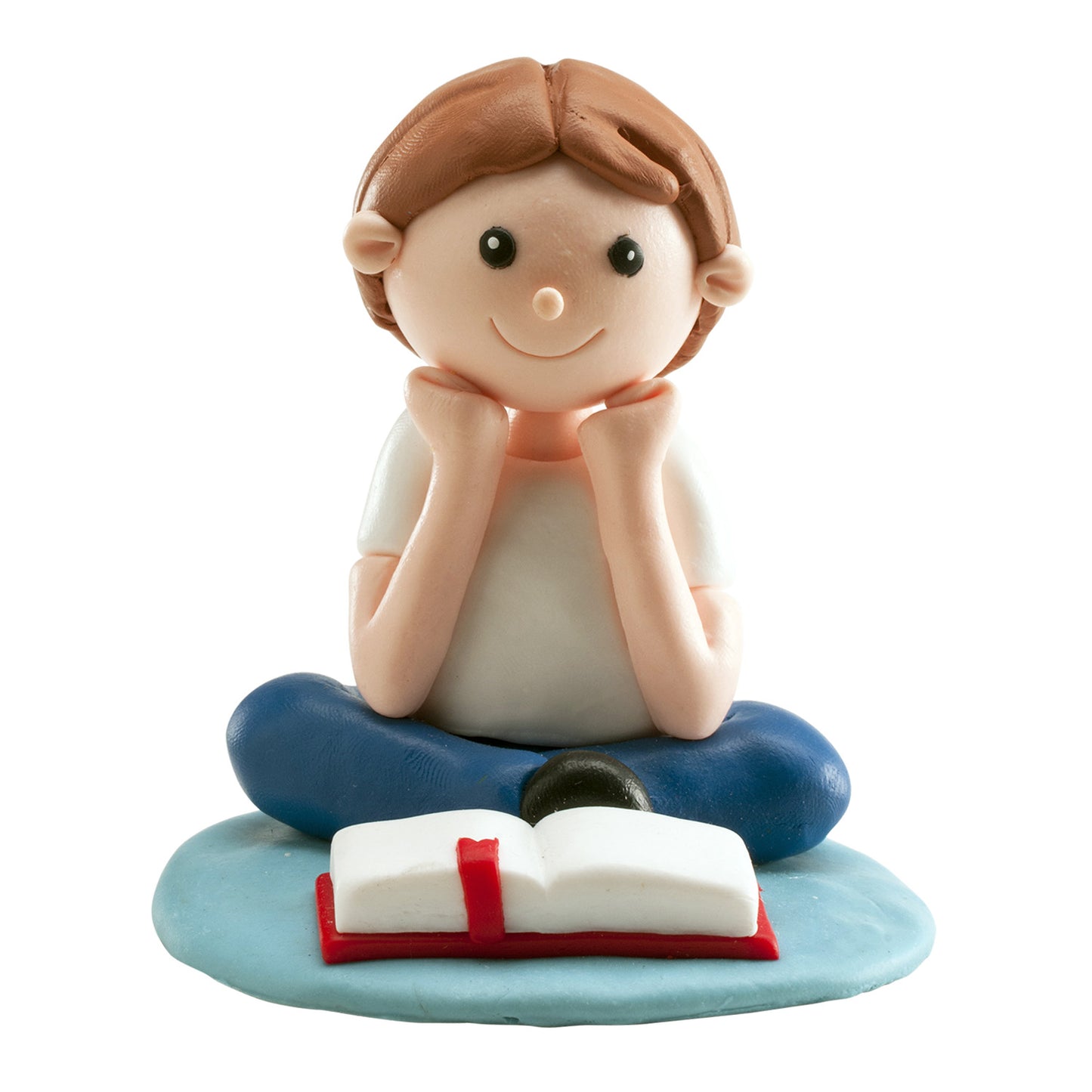 COMMUNION CAKE CLAY FIGURINE SEATED BOY 8 cm