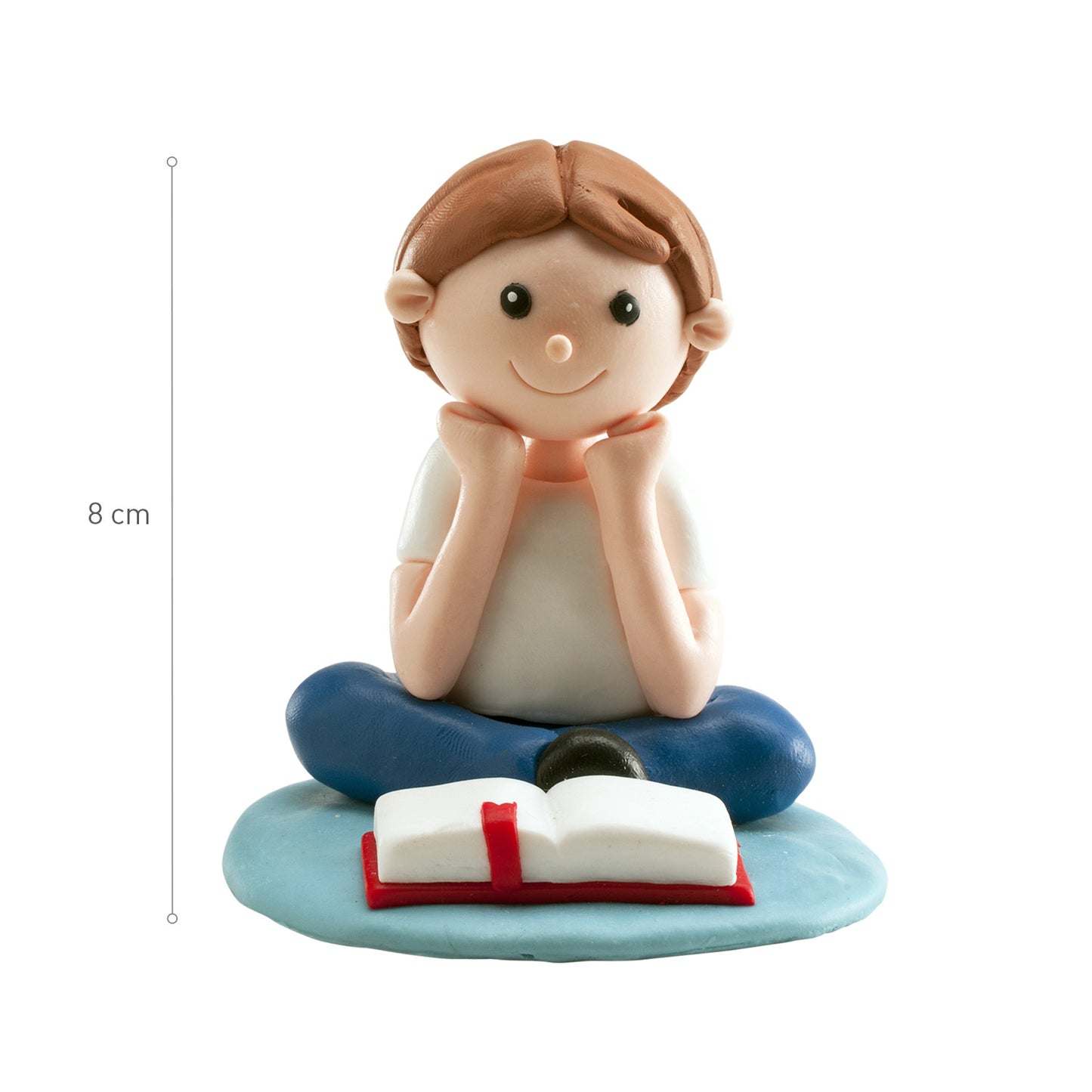 COMMUNION CAKE CLAY FIGURINE SEATED BOY 8 cm