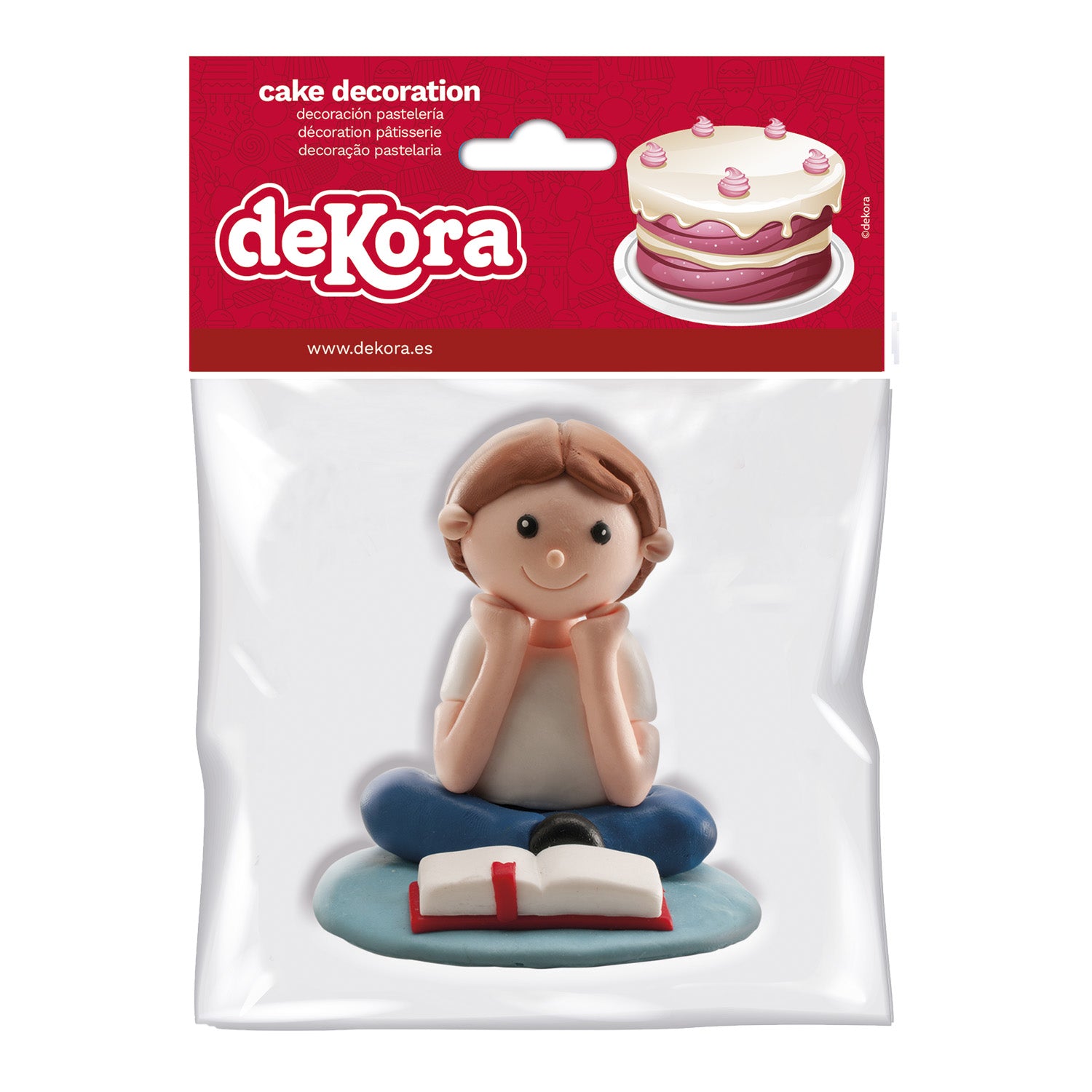 COMMUNION CAKE CLAY FIGURINE SEATED BOY 8 cm
