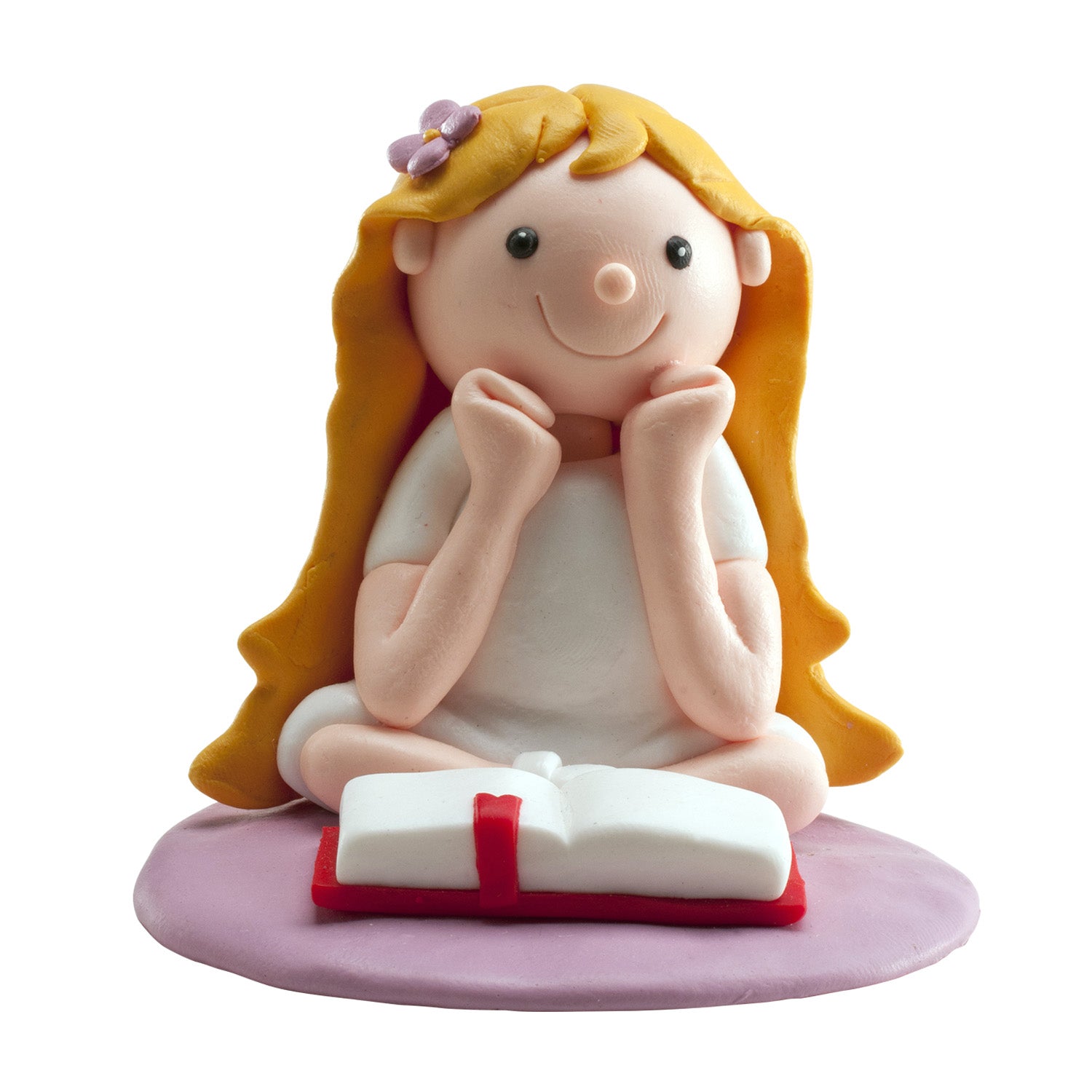 COMMUNION CAKE CLAY FIGURINE SEATED GIRL 8 cm
