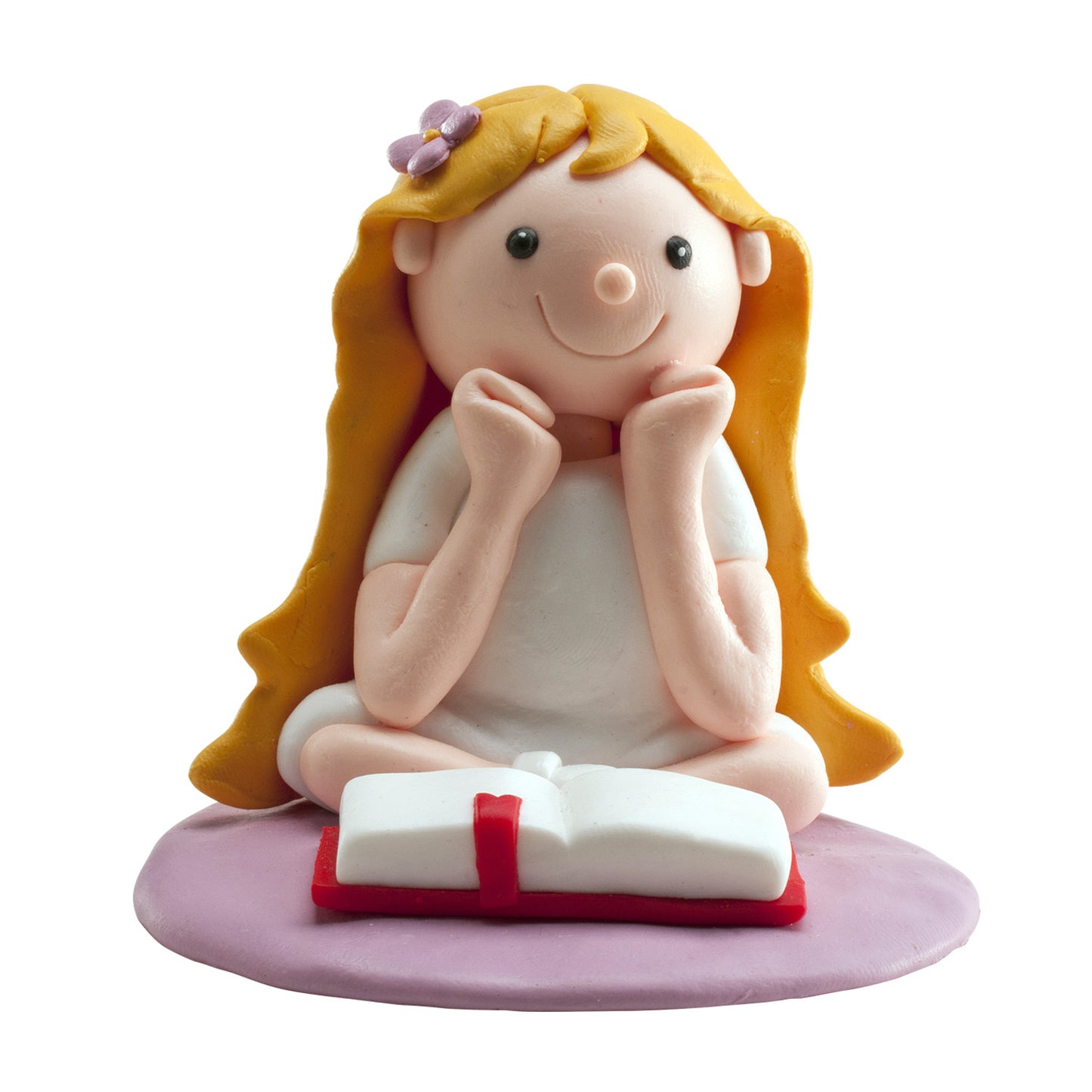 COMMUNION CAKE CLAY FIGURINE SEATED GIRL 8 cm