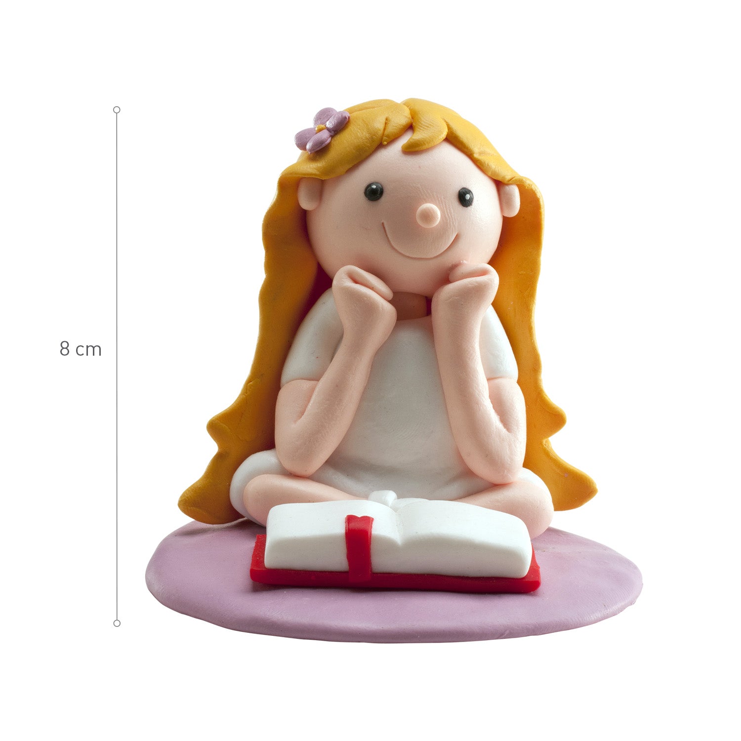 COMMUNION CAKE CLAY FIGURINE SEATED GIRL 8 cm