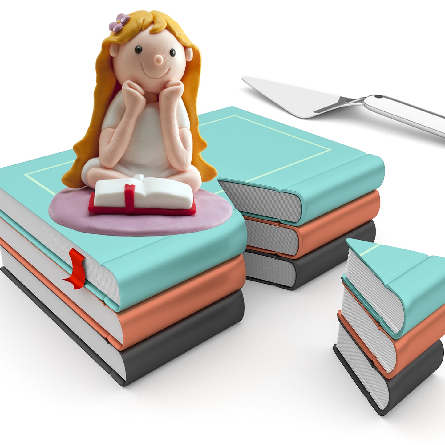 COMMUNION CAKE CLAY FIGURINE SEATED GIRL 8 cm