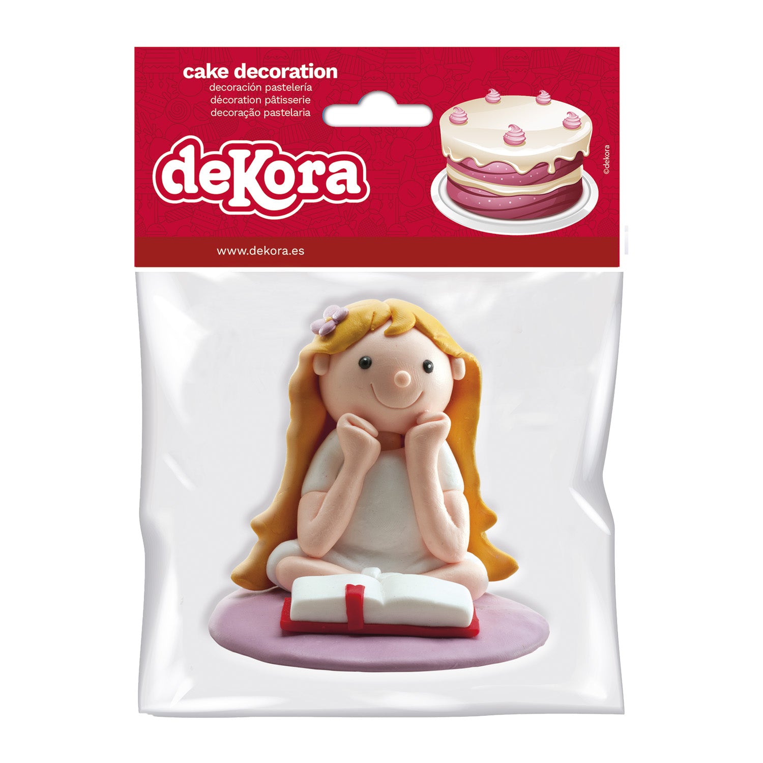 COMMUNION CAKE CLAY FIGURINE SEATED GIRL 8 cm